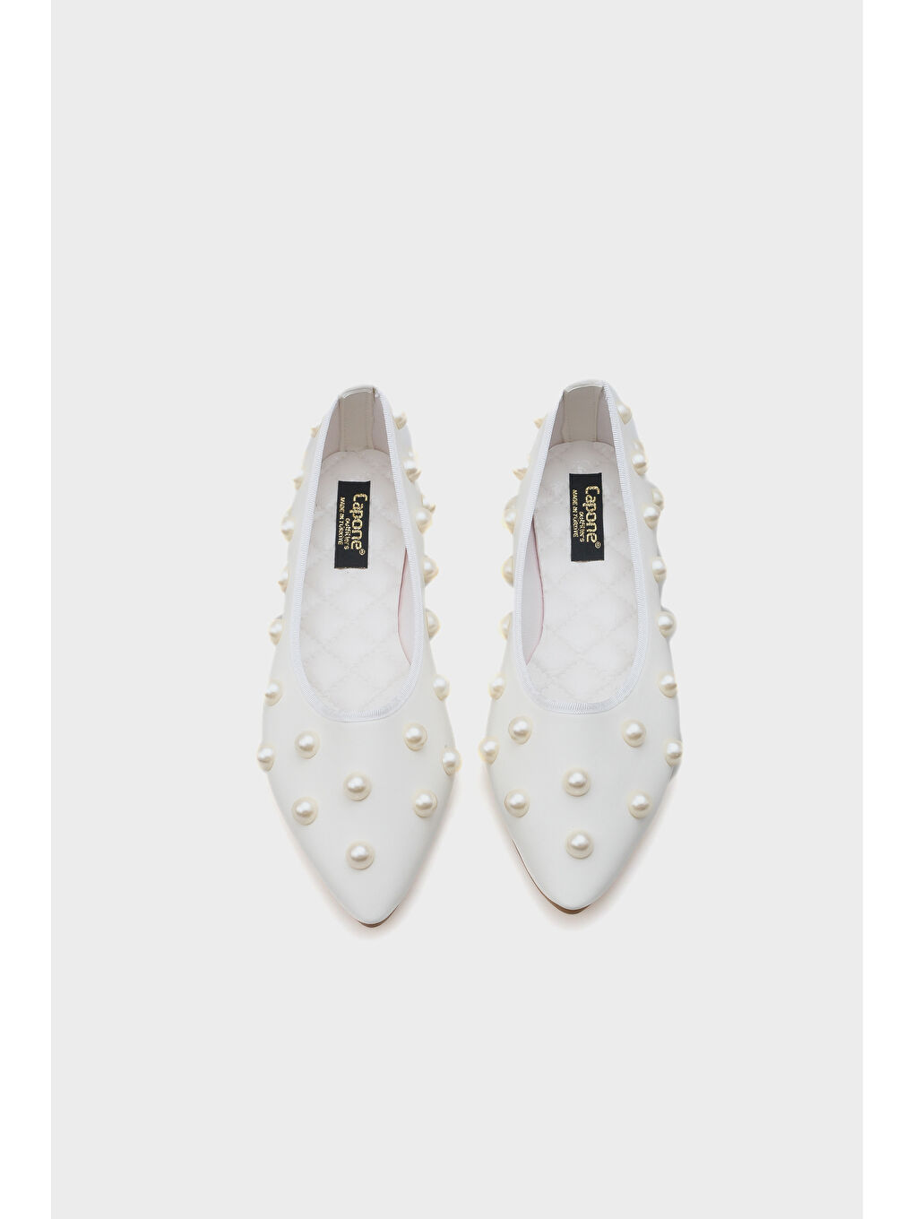 Beyaz Alice İnci Aksesuarlı Sivri Burunlu Babet-5