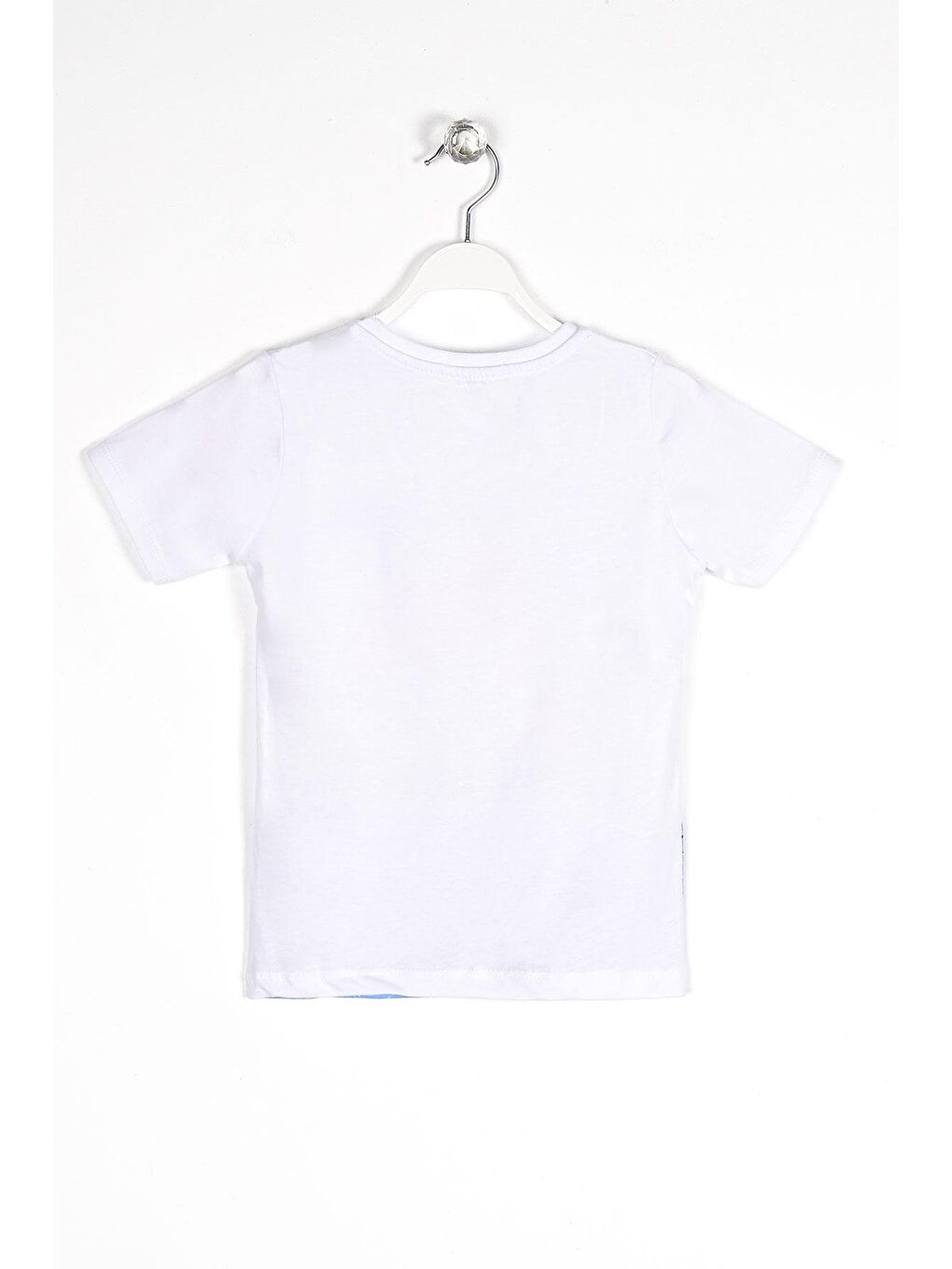 Bisiklet Yaka Kısa Kol Gemi Basılı Düğme Aksesuarlı Beyaz Renk Erkek Çocuk Tshirt-1