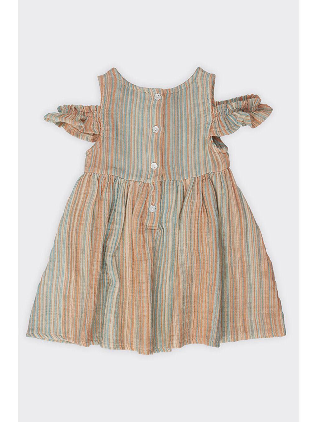 Turuncu Kız Bebek Çizgi Desenli Oranj Elbise-1