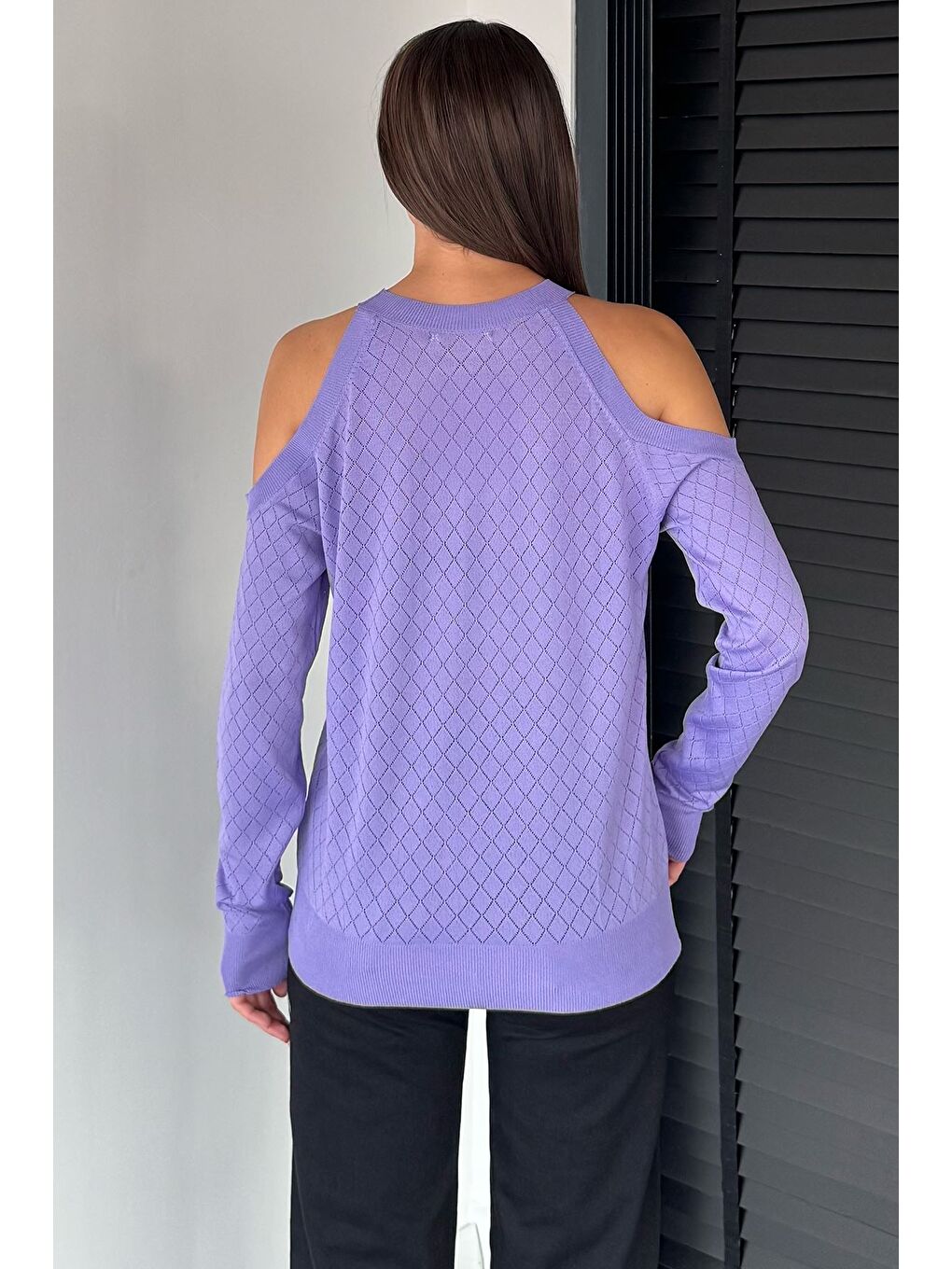 Lila Omuz Dekolteli Kadın Triko Bluz-3