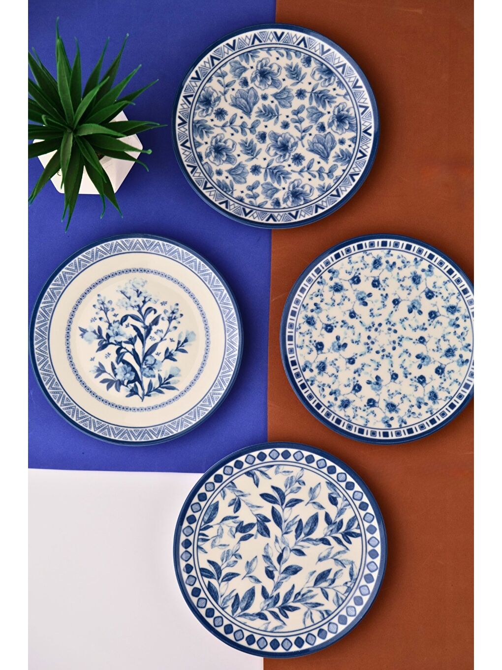 Mavi Porselen Blue Heaven Pasta Takımı 20cm 4 Kişilik 4 Parça TVL4PTPRS1194-4