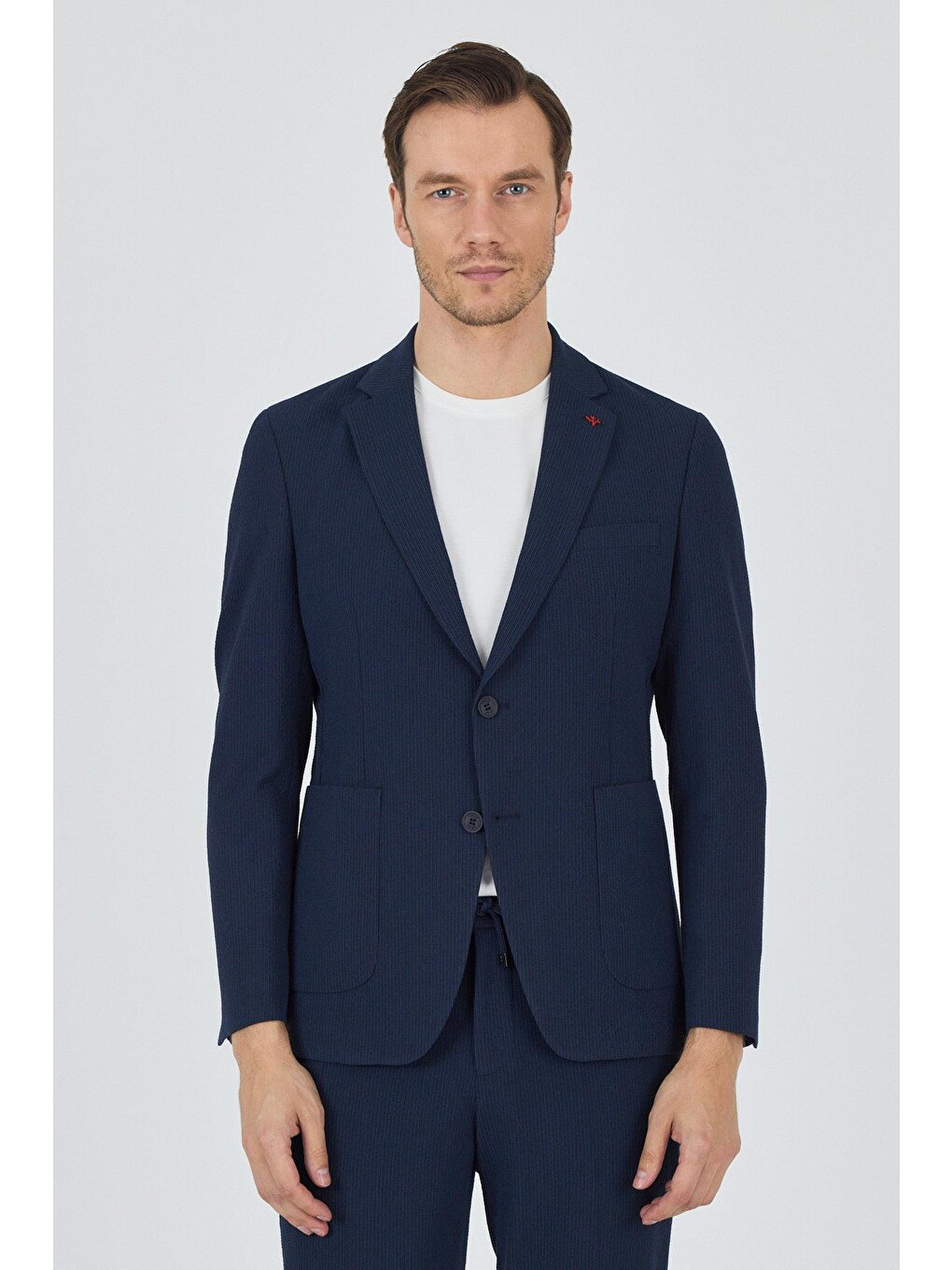 Koyu Lacivert Gofreli Mono Yaka Esnek 6 Drop Slim Fit Classic Takım Elbise 1001250117