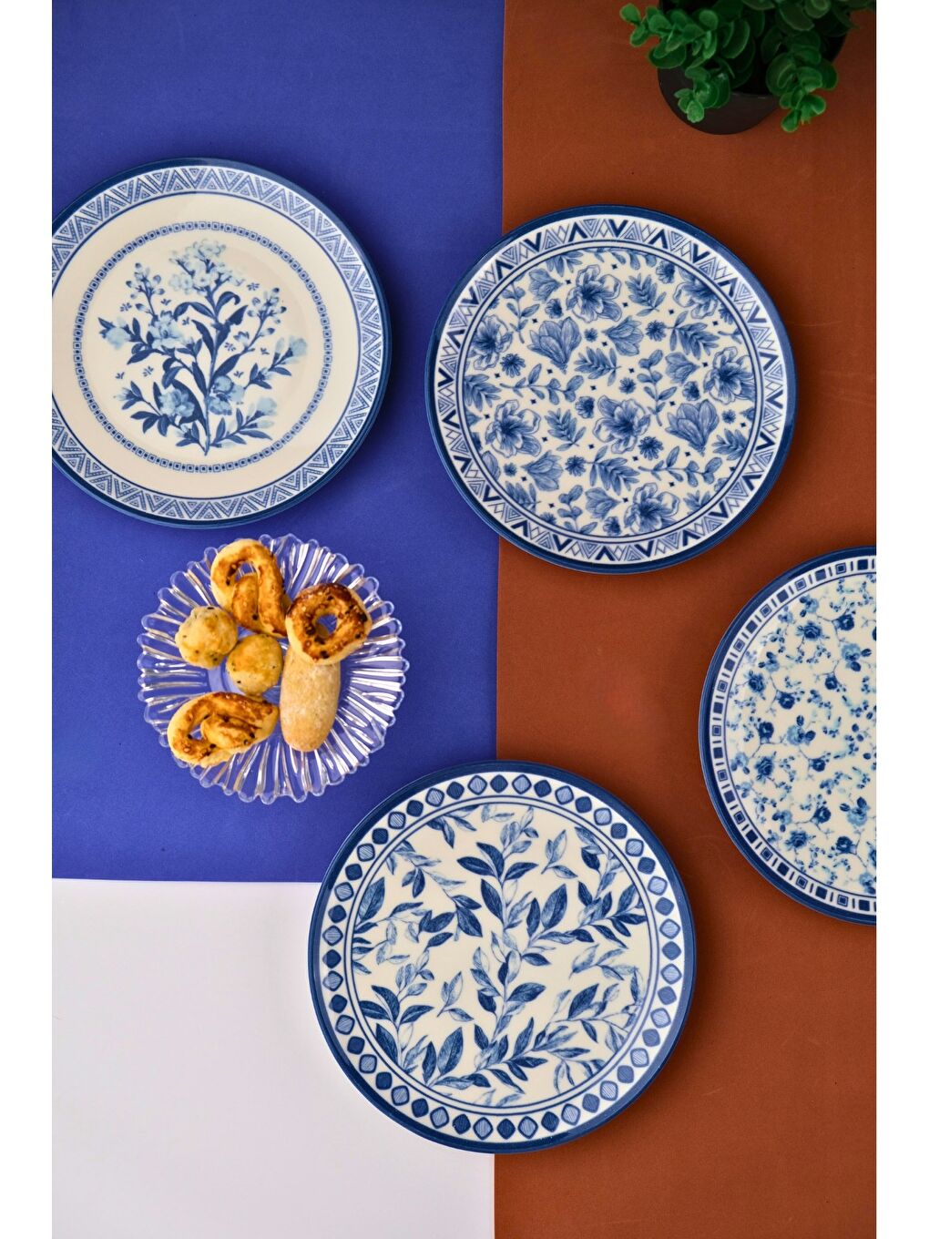 Mavi Porselen Blue Heaven Pasta Takımı 20cm 4 Kişilik 4 Parça TVL4PTPRS1194-6