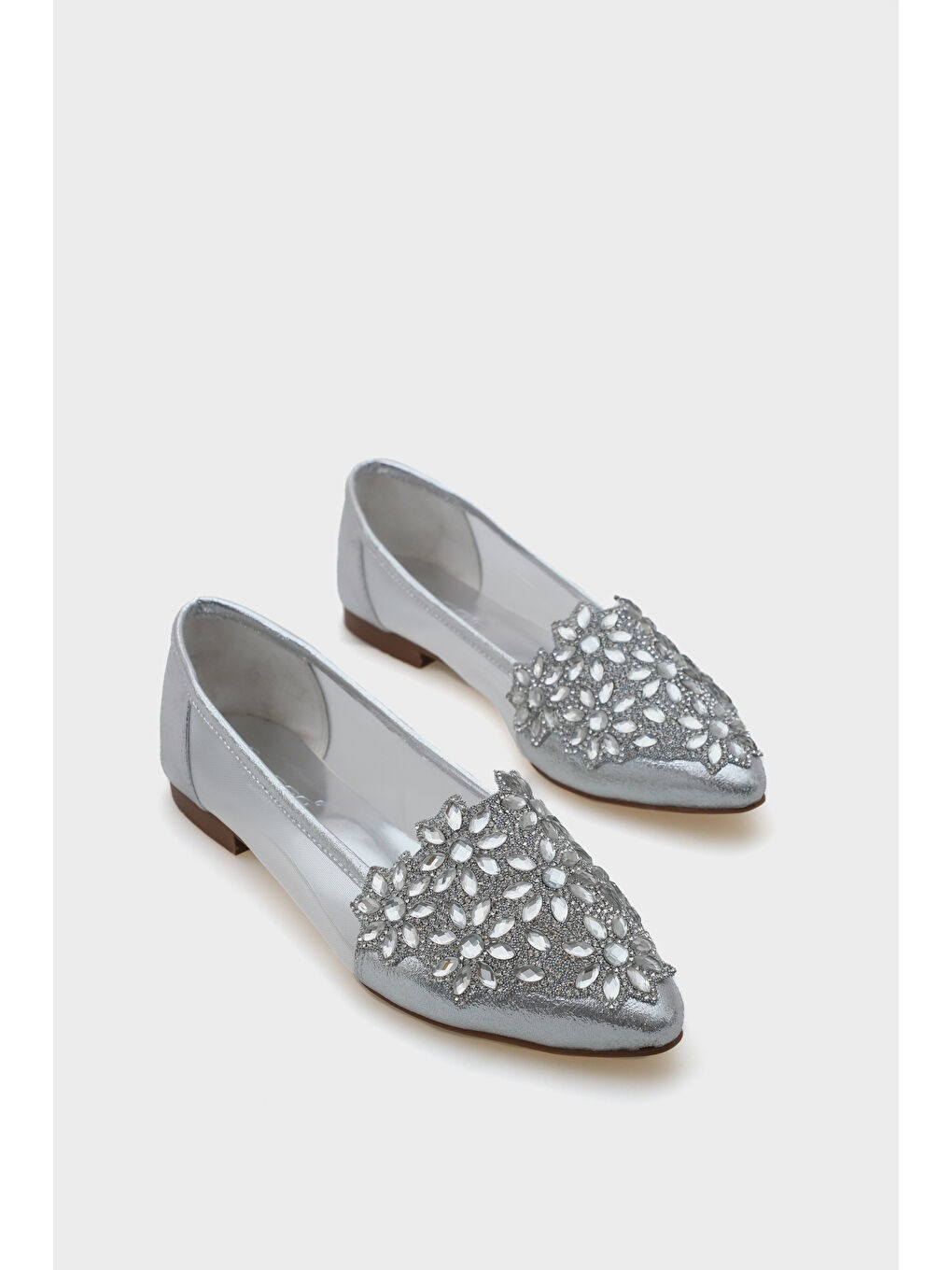 Gri Aida Sivri Burunlu Fileli Taşlı Kadın Babet-2