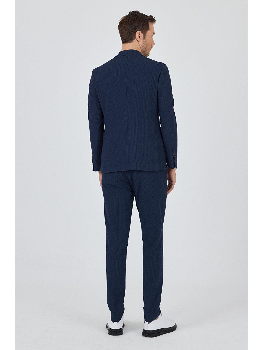 Koyu Lacivert Gofreli Mono Yaka Esnek 6 Drop Slim Fit Classic Takım Elbise 1001250117-4