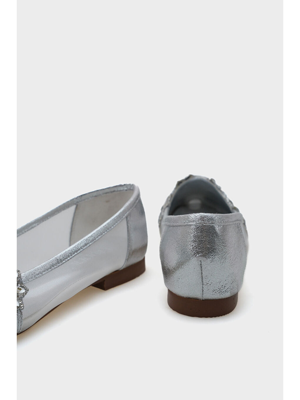 Gri Aida Sivri Burunlu Fileli Taşlı Kadın Babet-3