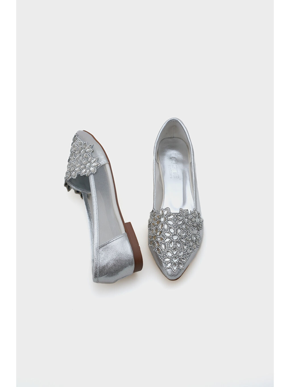 Gri Aida Sivri Burunlu Fileli Taşlı Kadın Babet-4