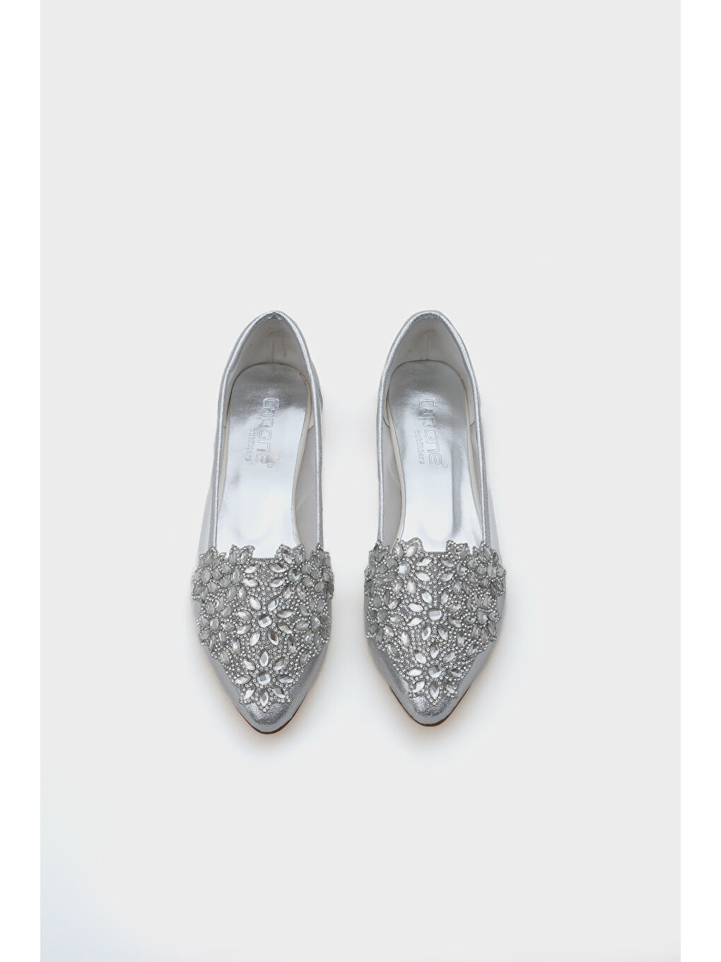 Gri Aida Sivri Burunlu Fileli Taşlı Kadın Babet-5