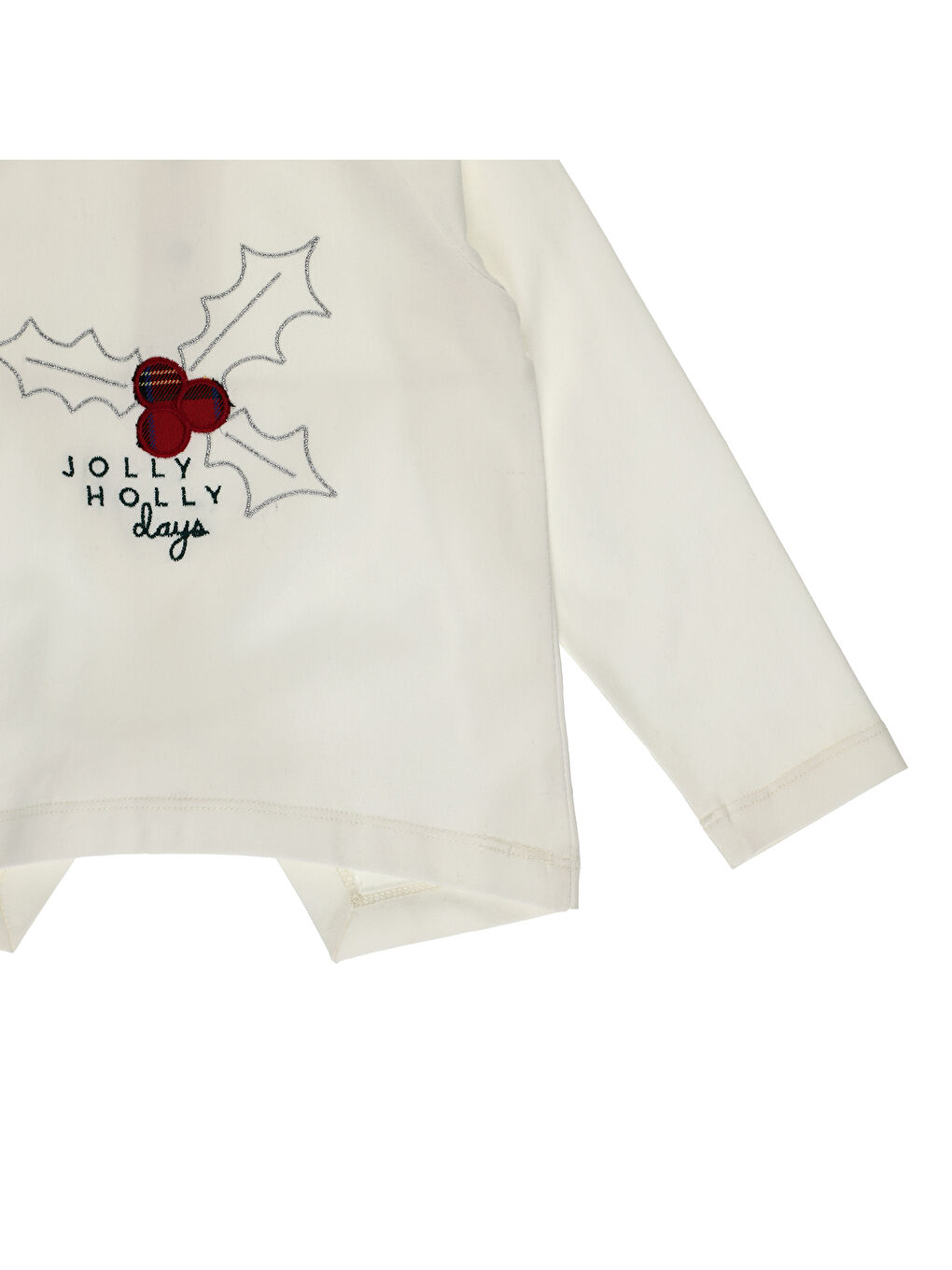 Ekru Kız Çocuk Nakış Detaylı Uzun Kollu Tişört-1