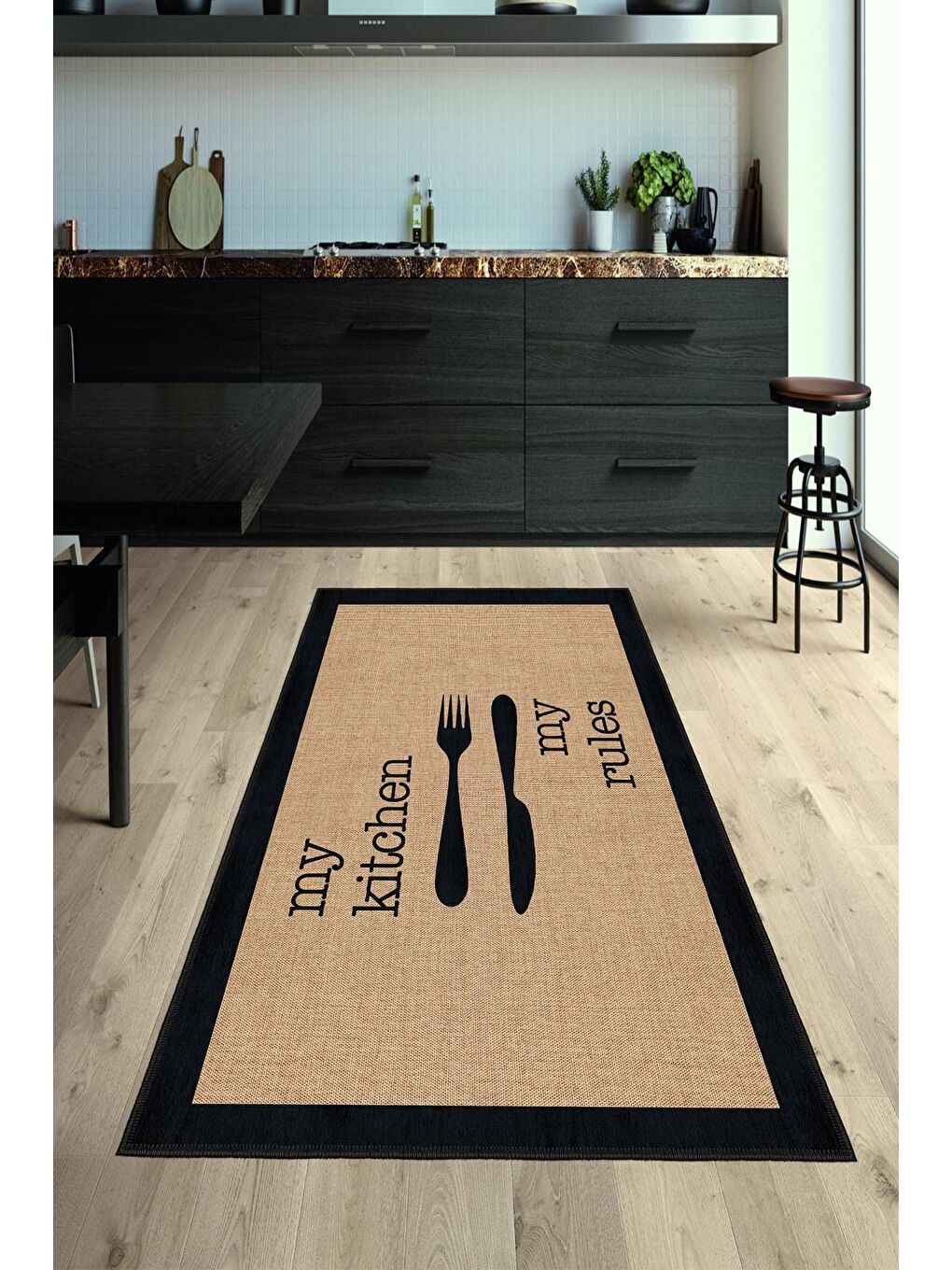 Kahverengi Premium Kalite, Pamuk ve Kaydırmaz Taban, Yıkanabilir, Mutfak Halısı  180 x 280 cm