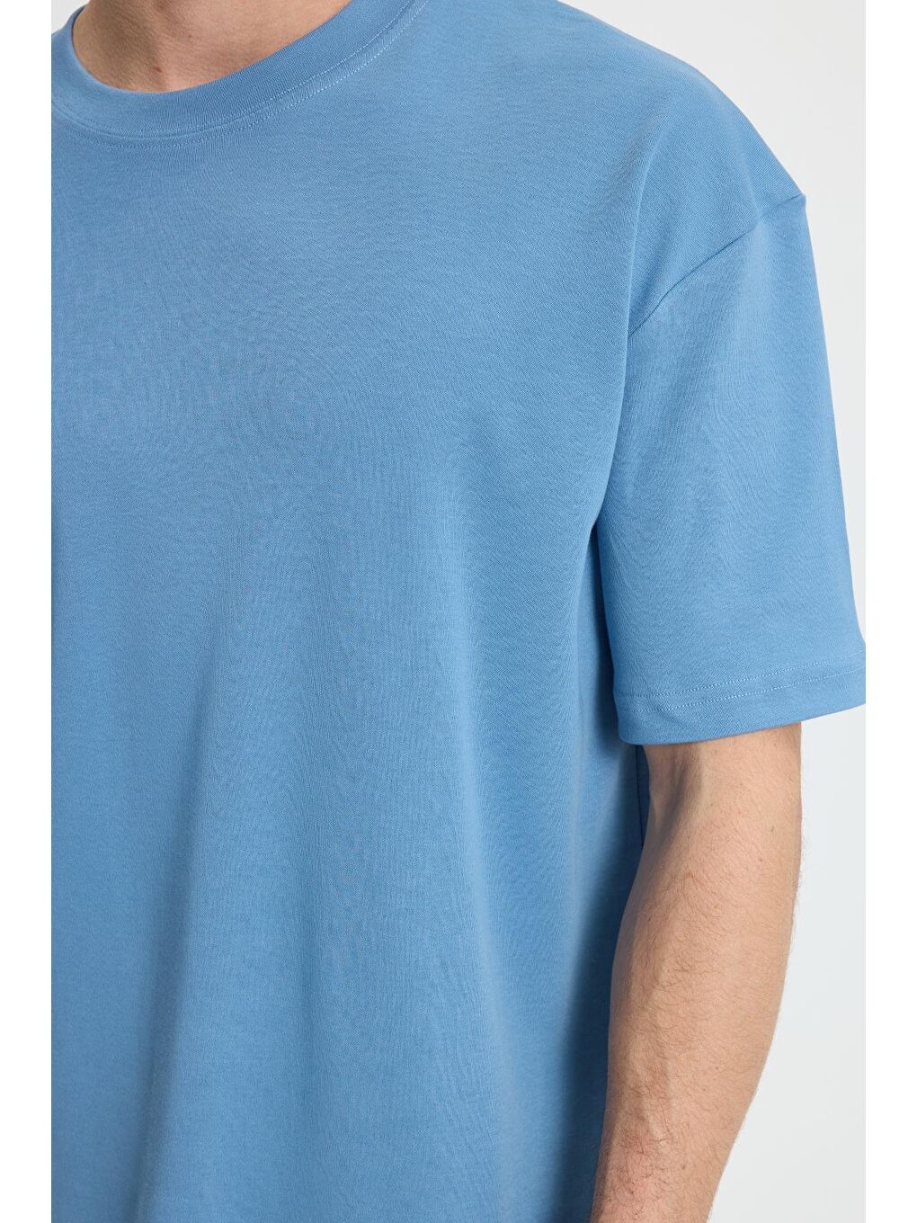 Unisex Oversize Geniş Kesim %100 Pamuk Yumuşak Dokulu Basic Bisiklet Yaka İndigo Tişört-2