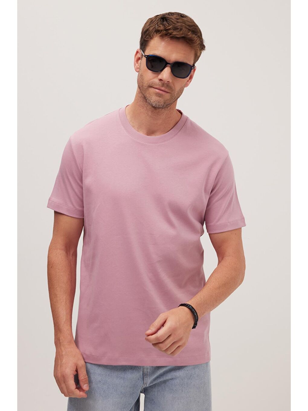 Unisex Relax Fit Rahat Kesim %100 Pamuk Yumuşak Dokulu Hafif Kalın Lila Bisiklet Yaka Tişört