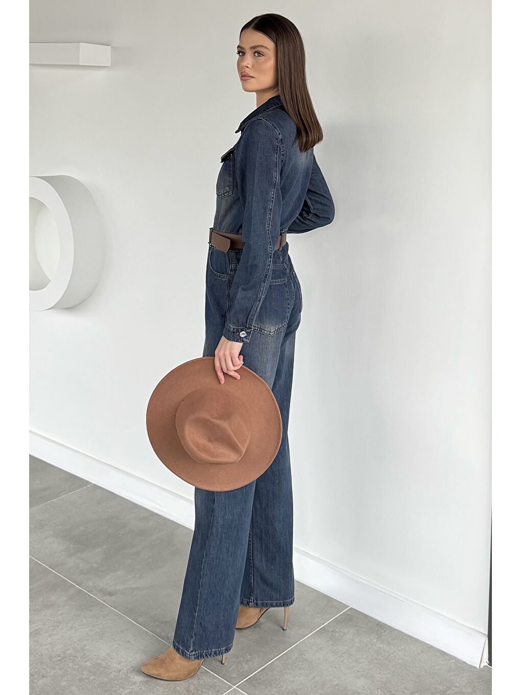 Lacivert Kadın Uzun Kol Jean Jean Tulum-3