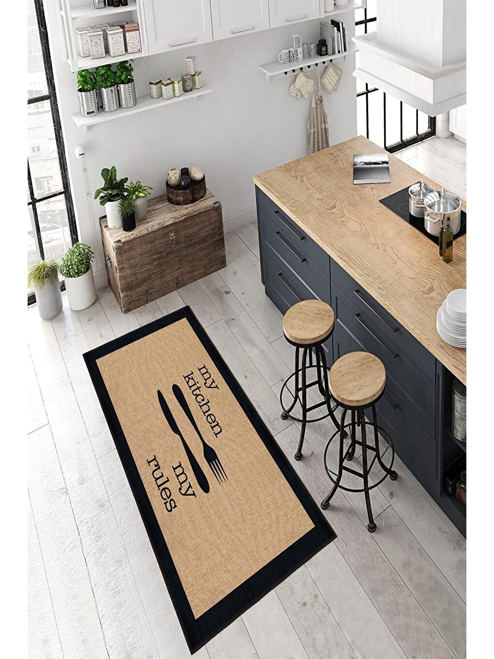 Kahverengi Premium Kalite, Pamuk ve Kaydırmaz Taban, Yıkanabilir, Mutfak Halısı  180 x 280 cm-1