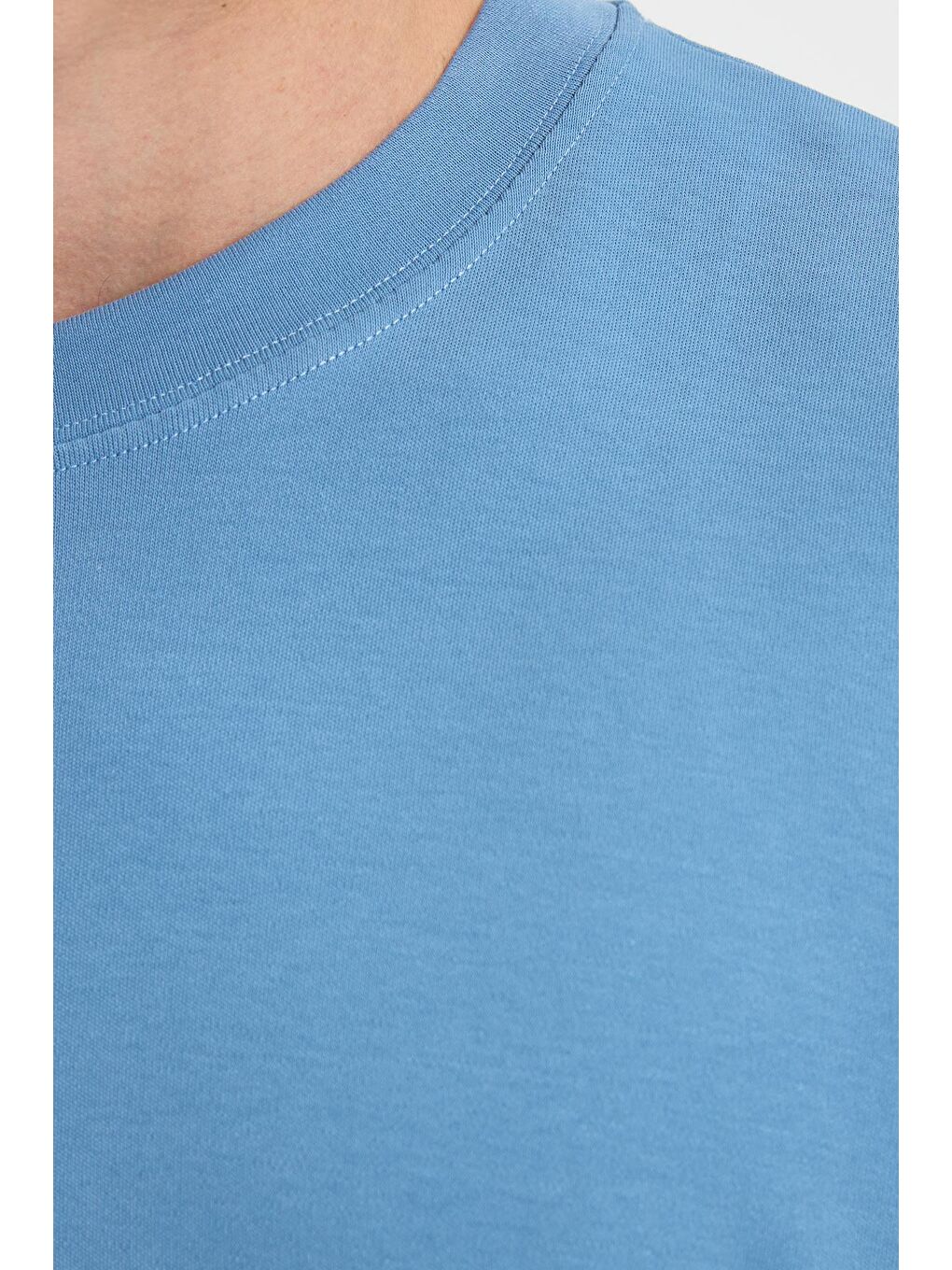 Unisex Oversize Geniş Kesim %100 Pamuk Yumuşak Dokulu Basic Bisiklet Yaka İndigo Tişört-6