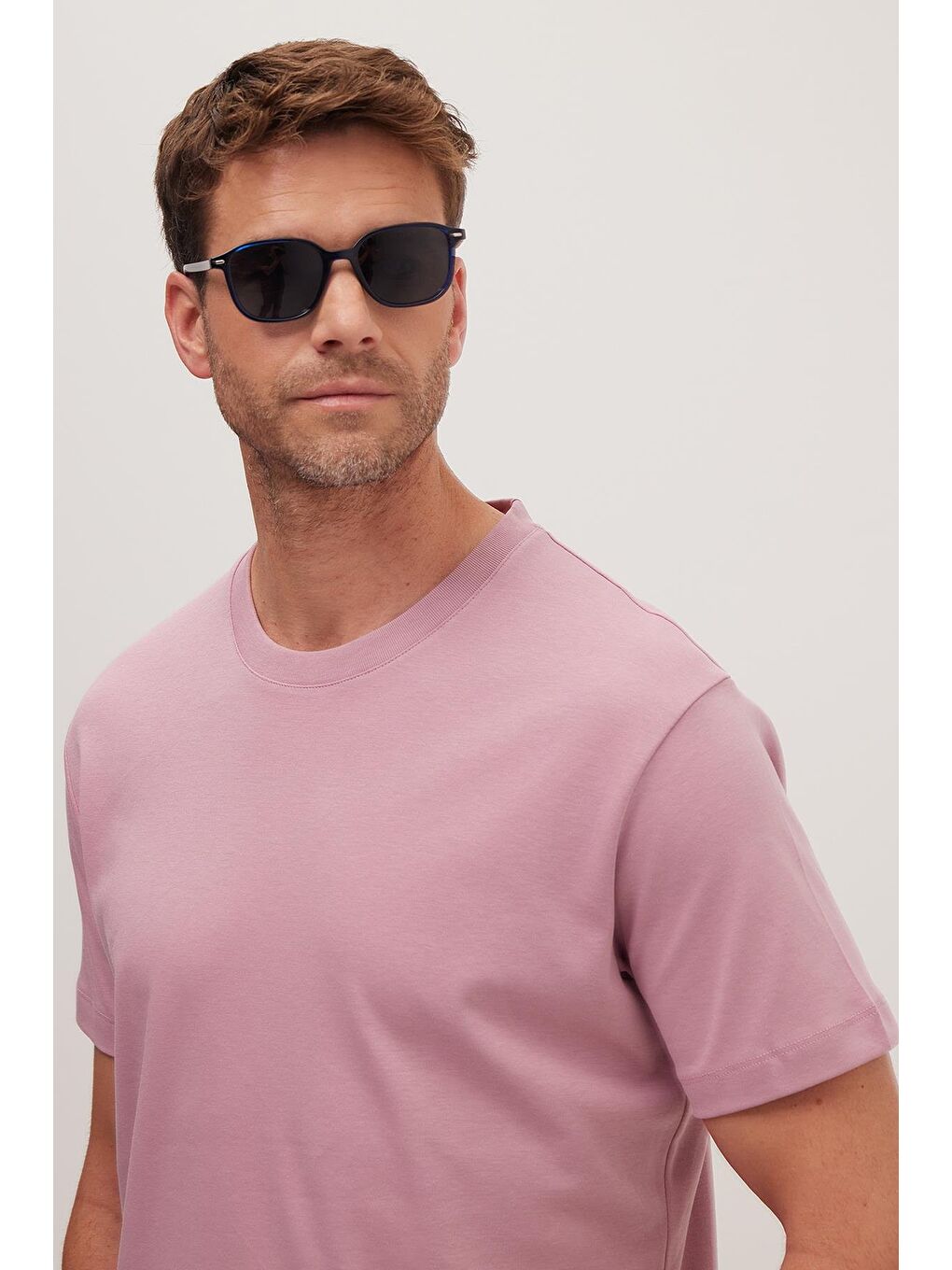 Unisex Relax Fit Rahat Kesim %100 Pamuk Yumuşak Dokulu Hafif Kalın Lila Bisiklet Yaka Tişört-1