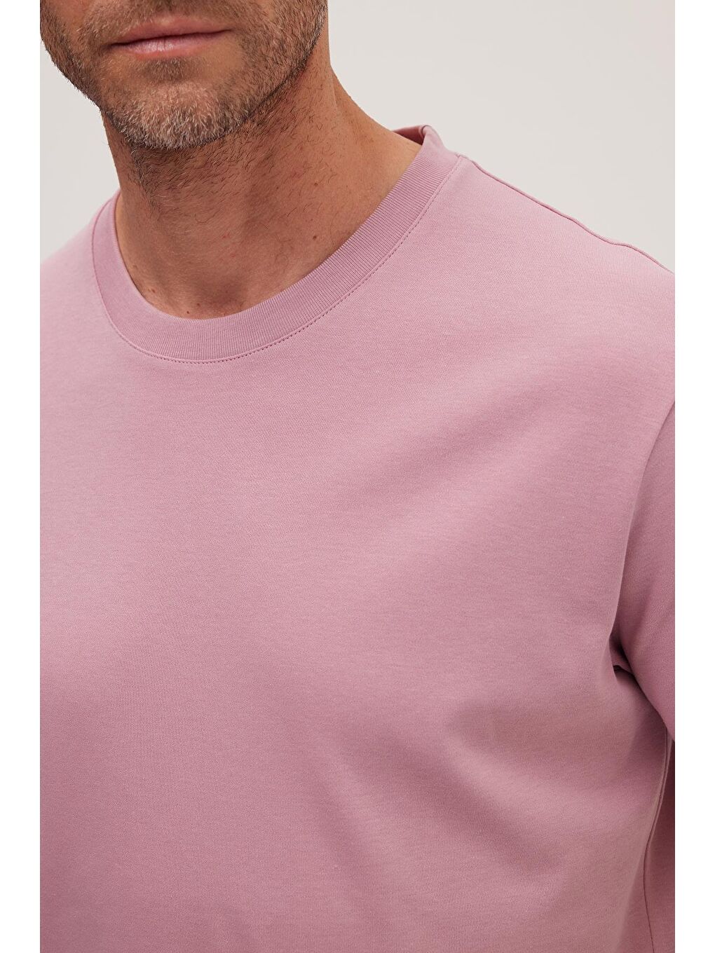 Unisex Relax Fit Rahat Kesim %100 Pamuk Yumuşak Dokulu Hafif Kalın Lila Bisiklet Yaka Tişört-2