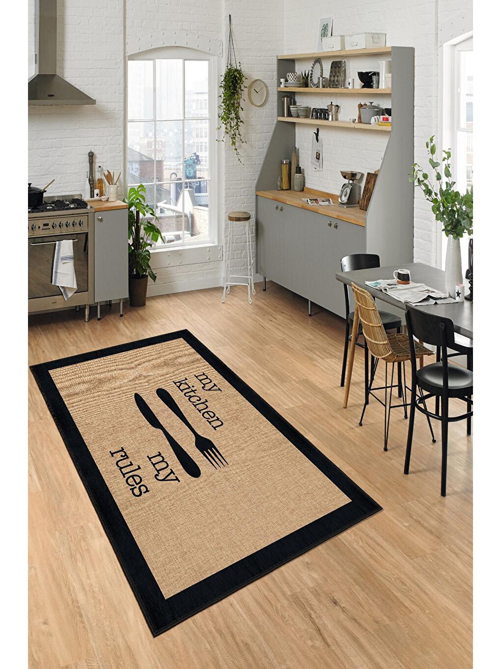 Kahverengi Premium Kalite, Pamuk ve Kaydırmaz Taban, Yıkanabilir, Mutfak Halısı  180 x 280 cm-2