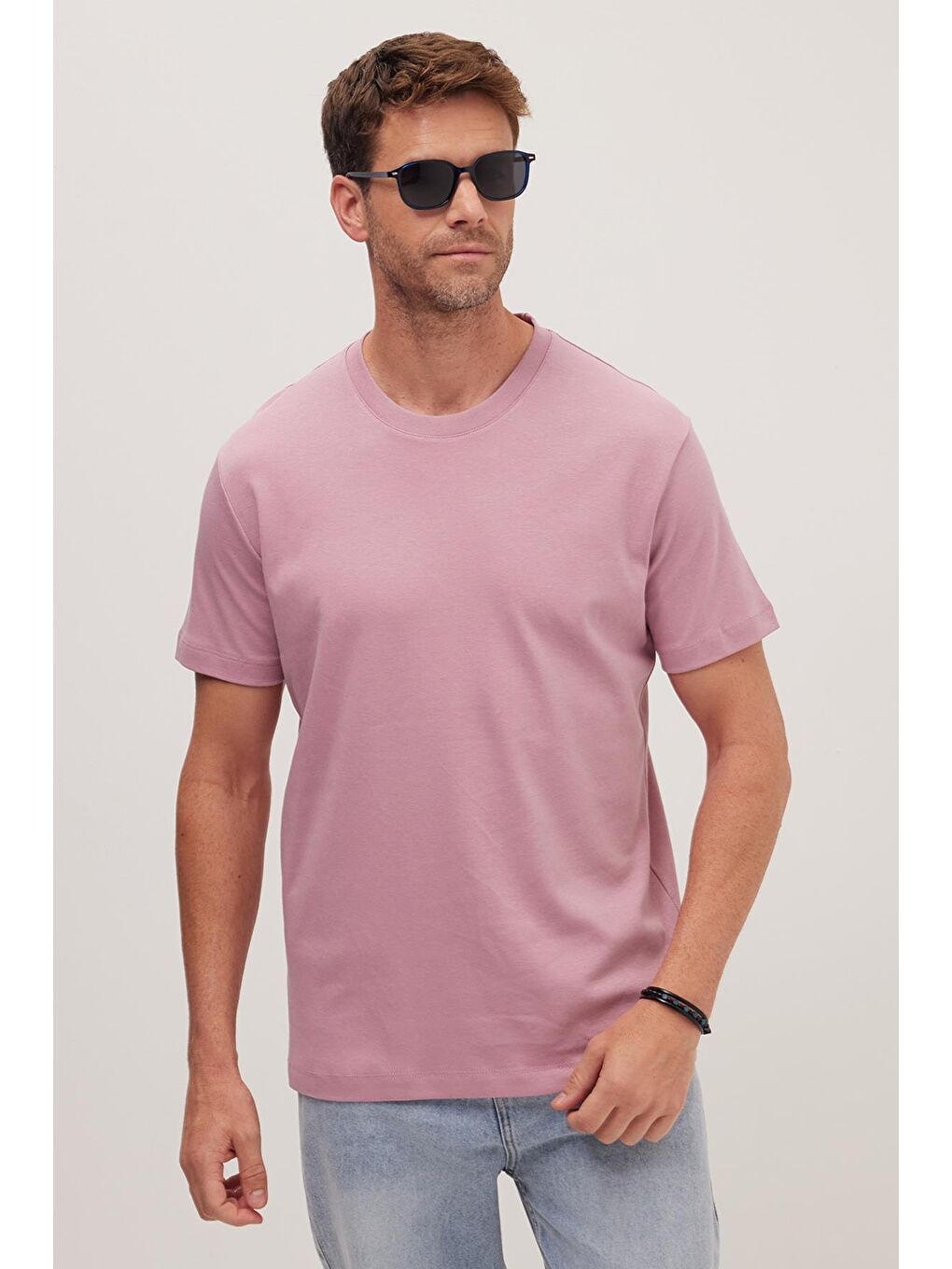 Unisex Relax Fit Rahat Kesim %100 Pamuk Yumuşak Dokulu Hafif Kalın Lila Bisiklet Yaka Tişört-3