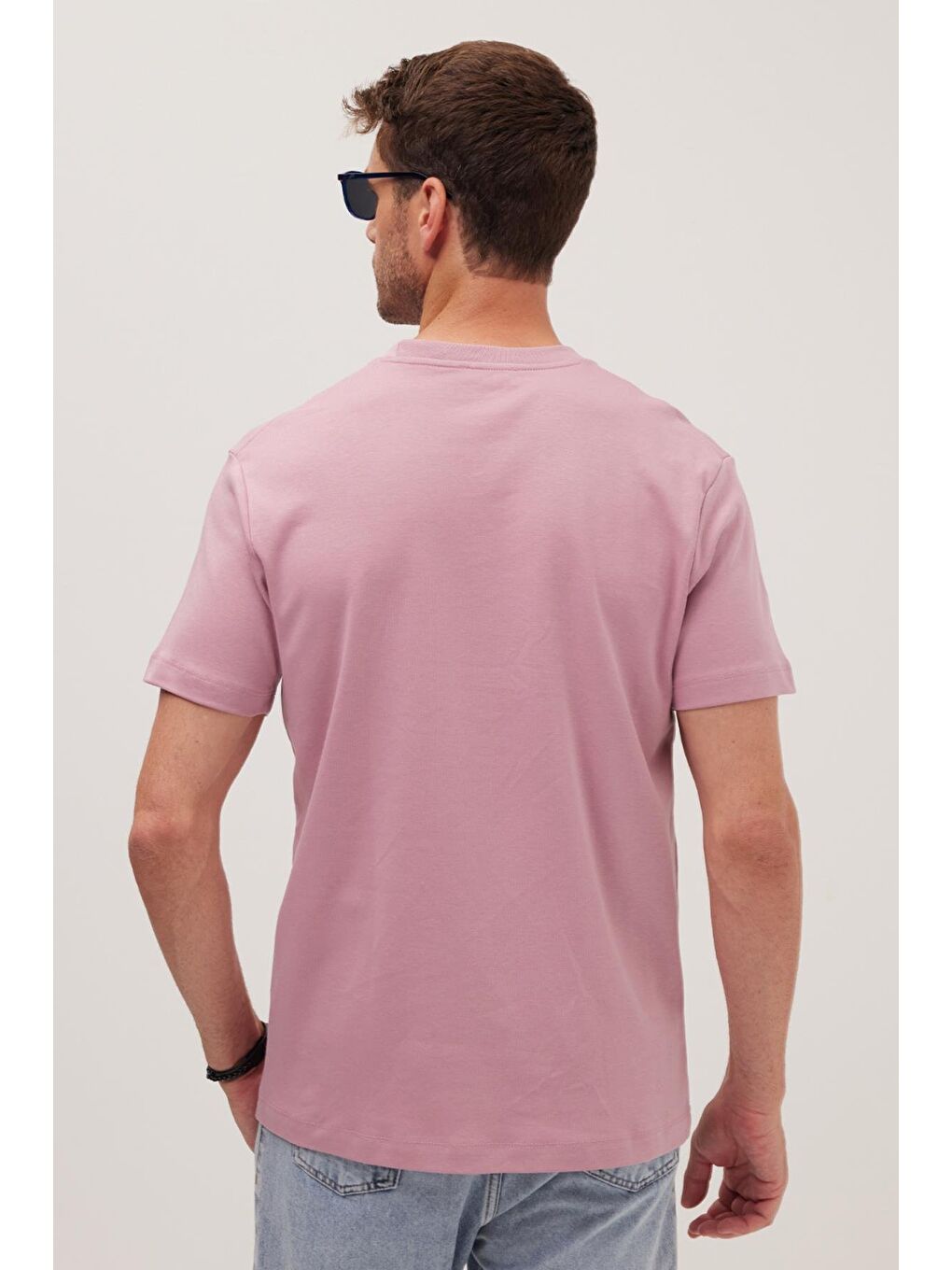 Unisex Relax Fit Rahat Kesim %100 Pamuk Yumuşak Dokulu Hafif Kalın Lila Bisiklet Yaka Tişört-6