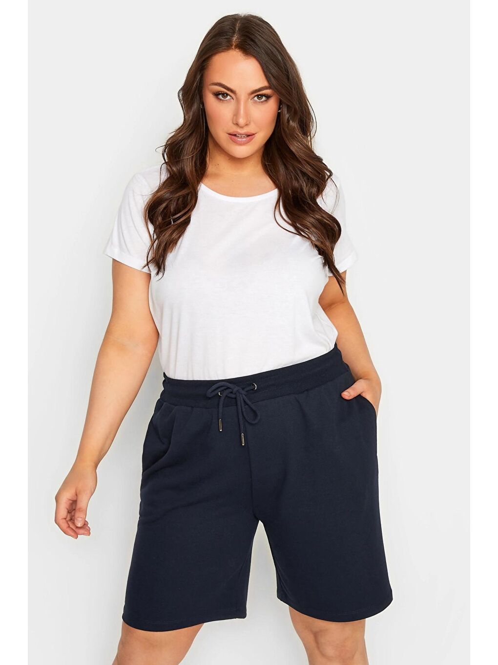 Lacivert Büyük Beden Cepli Beli Büzgülü Bol Kesim Jogger Şort 144833-3