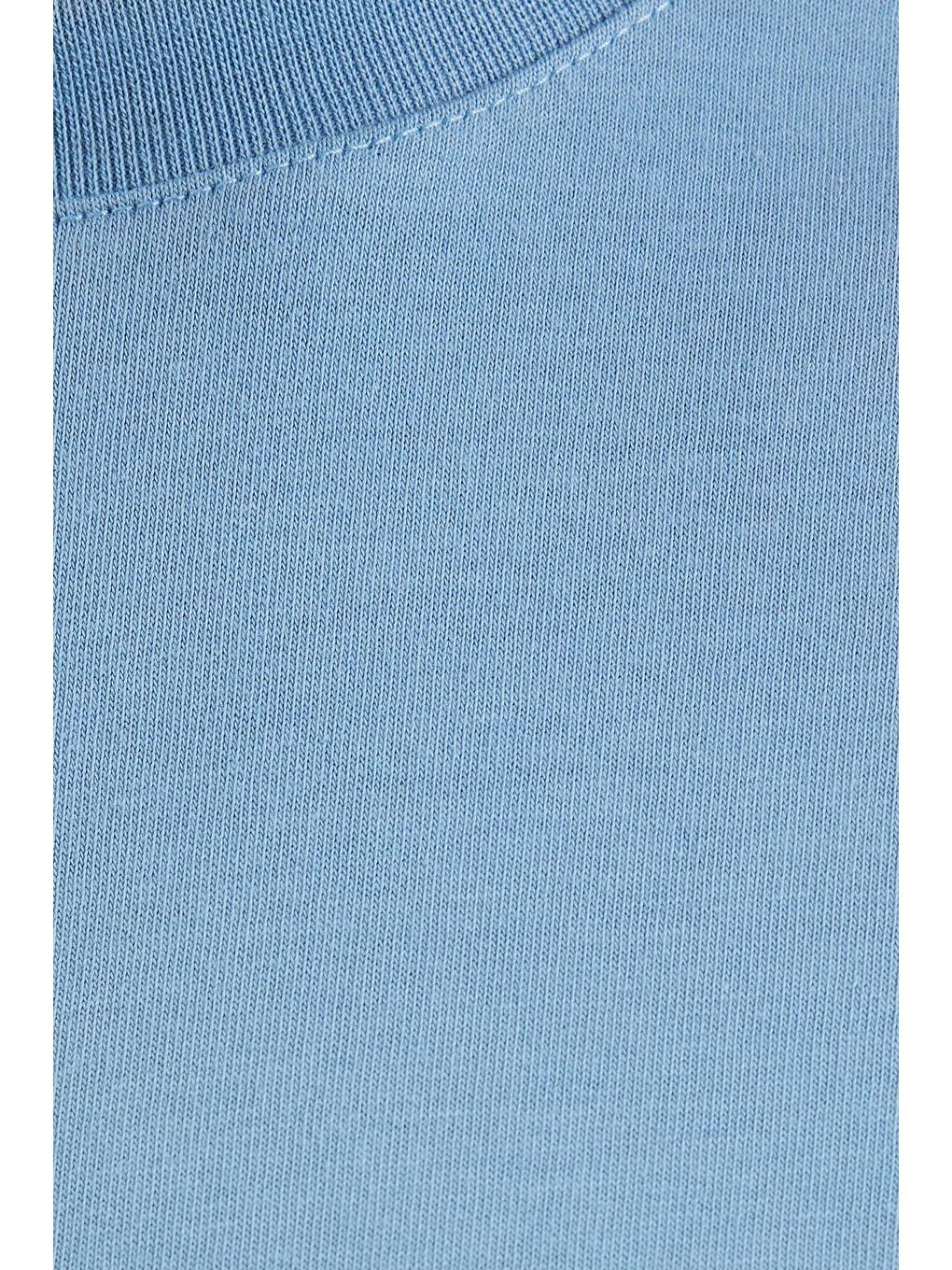 Erkek Boxy Fit Bol Kesim %100 Pamuk Bisiklet Yaka Mavi Tişört-4