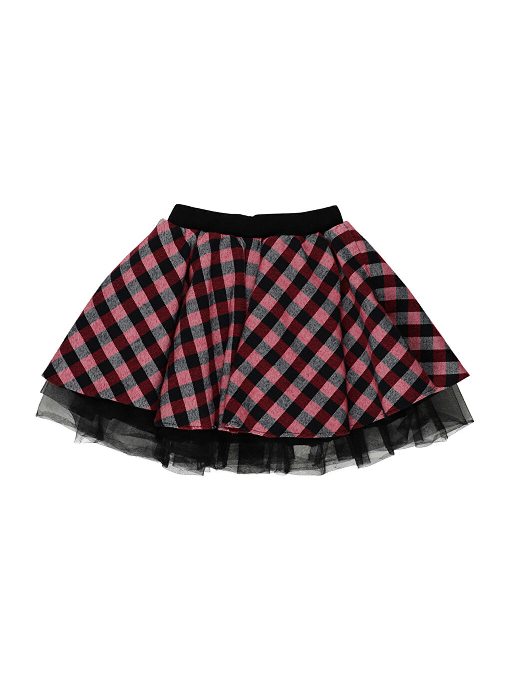 Kırmızı Kız Çocuk Ekose Desenli Etek-1