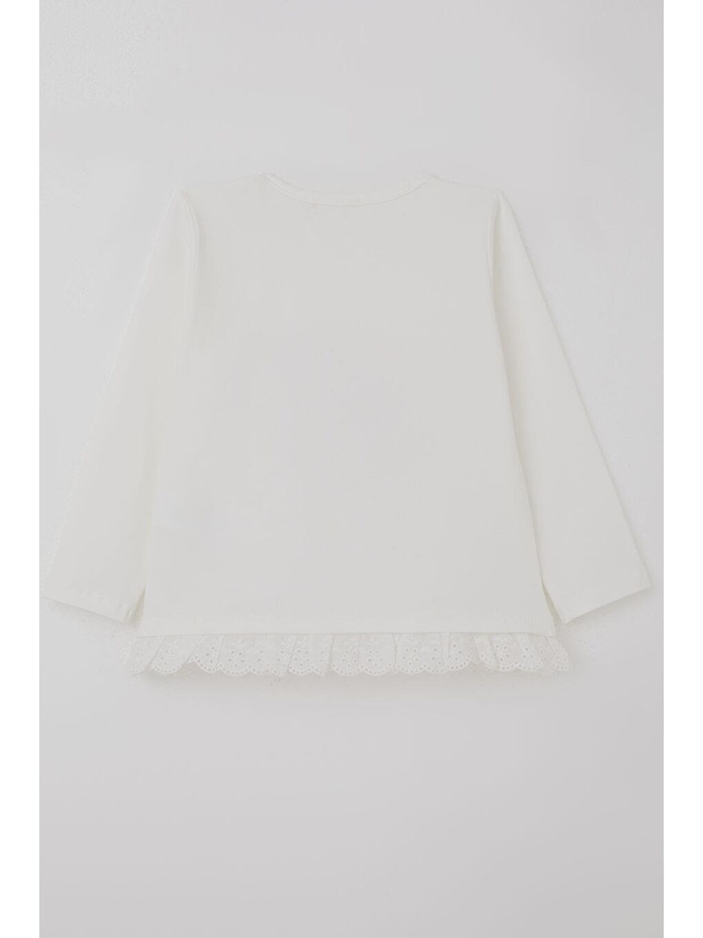 Kız Çocuk Uzun Kollu Tişört Sevimli Dostlar Güpürlü Ekru (1-4 Yaş)-1