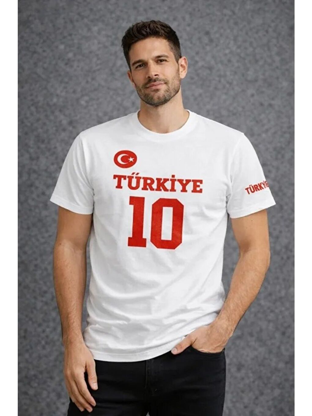 Beyaz Erkek TÜRKİYE Ay Yıldız Baskılı 10 Numara Forma Tişört Taraftar Tişört-2