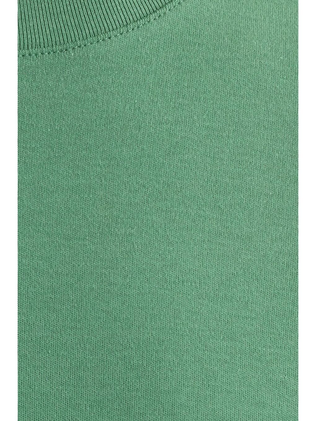 Unisex Relax Fit Rahat Kesim %100 Pamuk Yumuşak Dokulu Hafif Kalın Yeşil Bisiklet Yaka Tişört-5