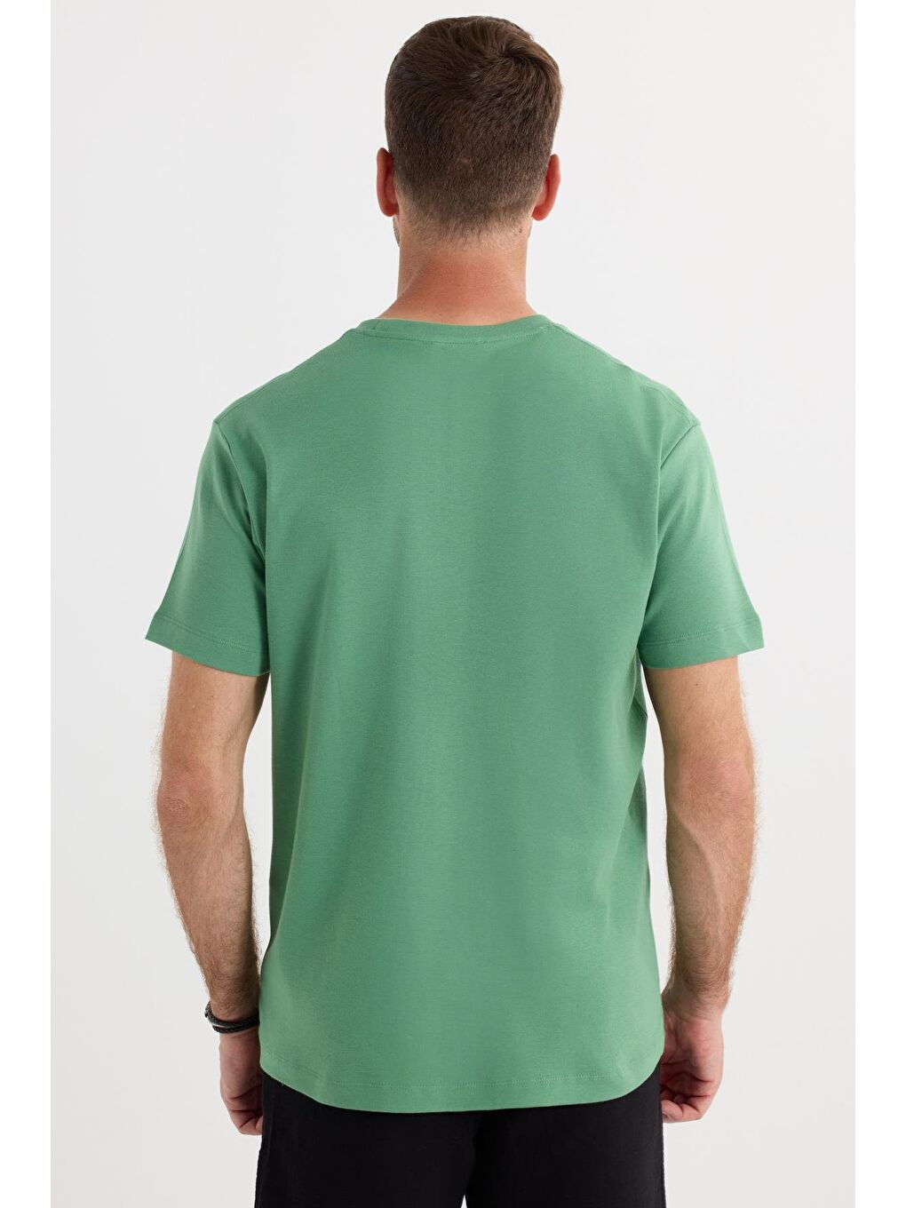 Unisex Relax Fit Rahat Kesim %100 Pamuk Yumuşak Dokulu Hafif Kalın Yeşil Bisiklet Yaka Tişört-6