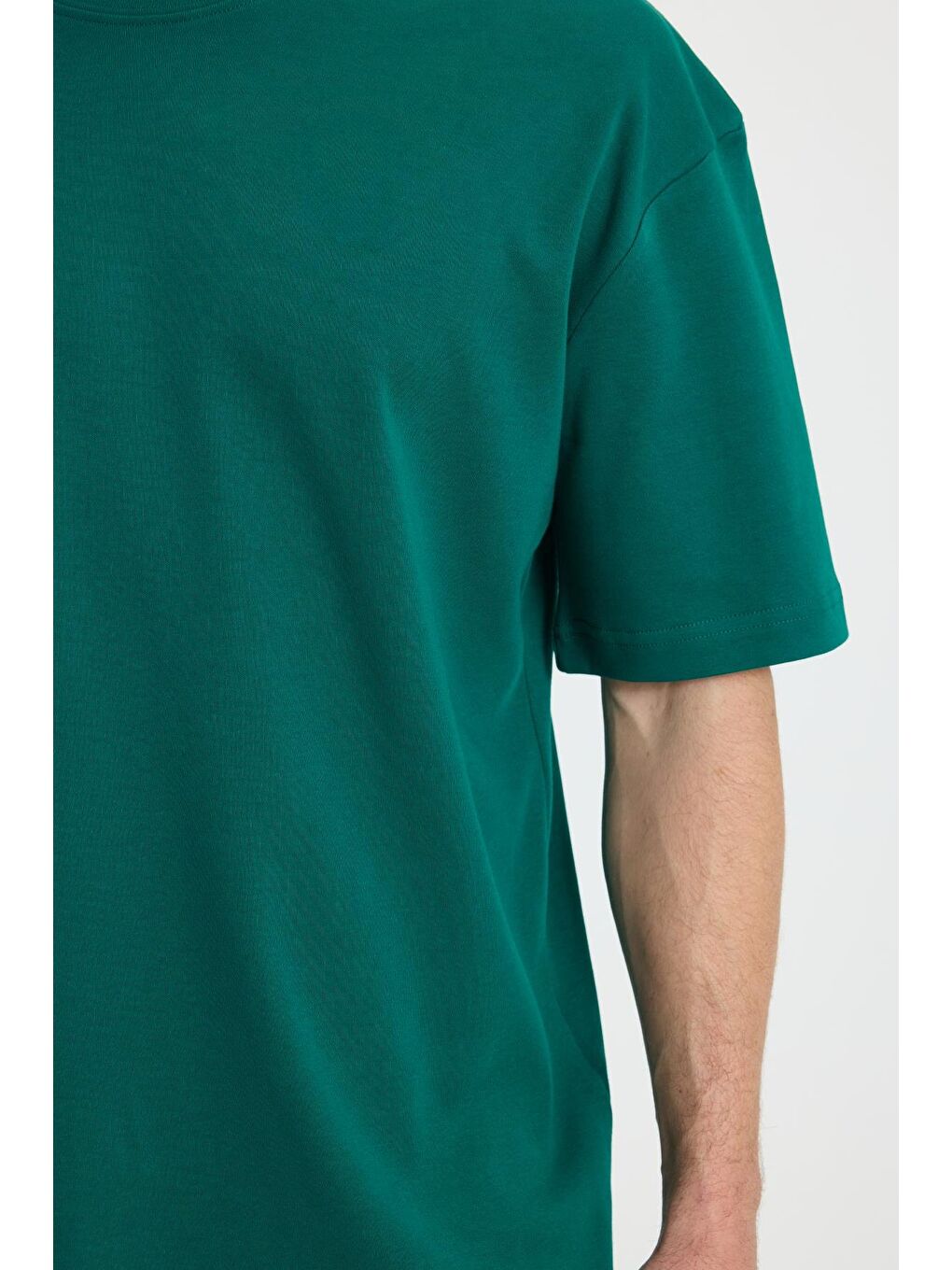 Unisex Oversize Geniş Kesim %100 Pamuk Yumuşak Dokulu Basic Bisiklet Yaka Yeşil Tişört-5