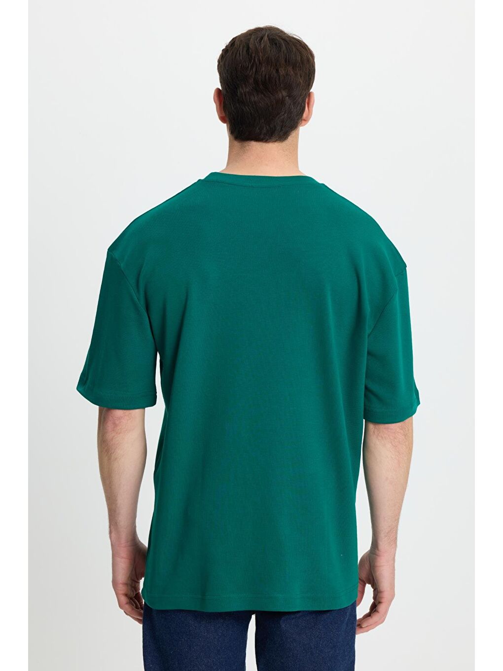 Unisex Oversize Geniş Kesim %100 Pamuk Yumuşak Dokulu Basic Bisiklet Yaka Yeşil Tişört-6