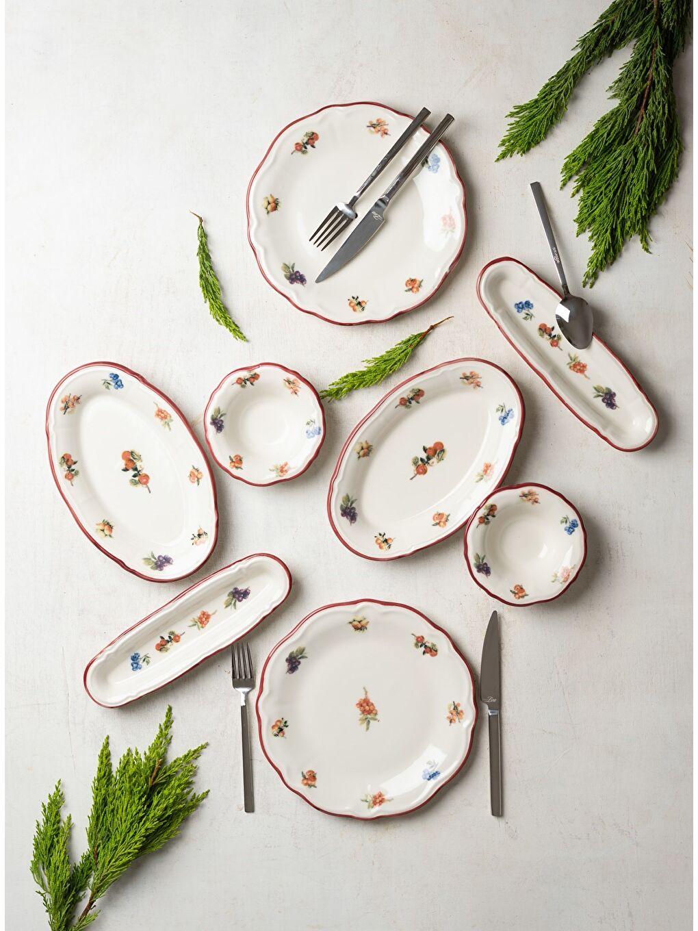 Turuncu Porselen Rustik Grace Kahvaltı ve İkram Takımı 6 Kişilik 14 Parça