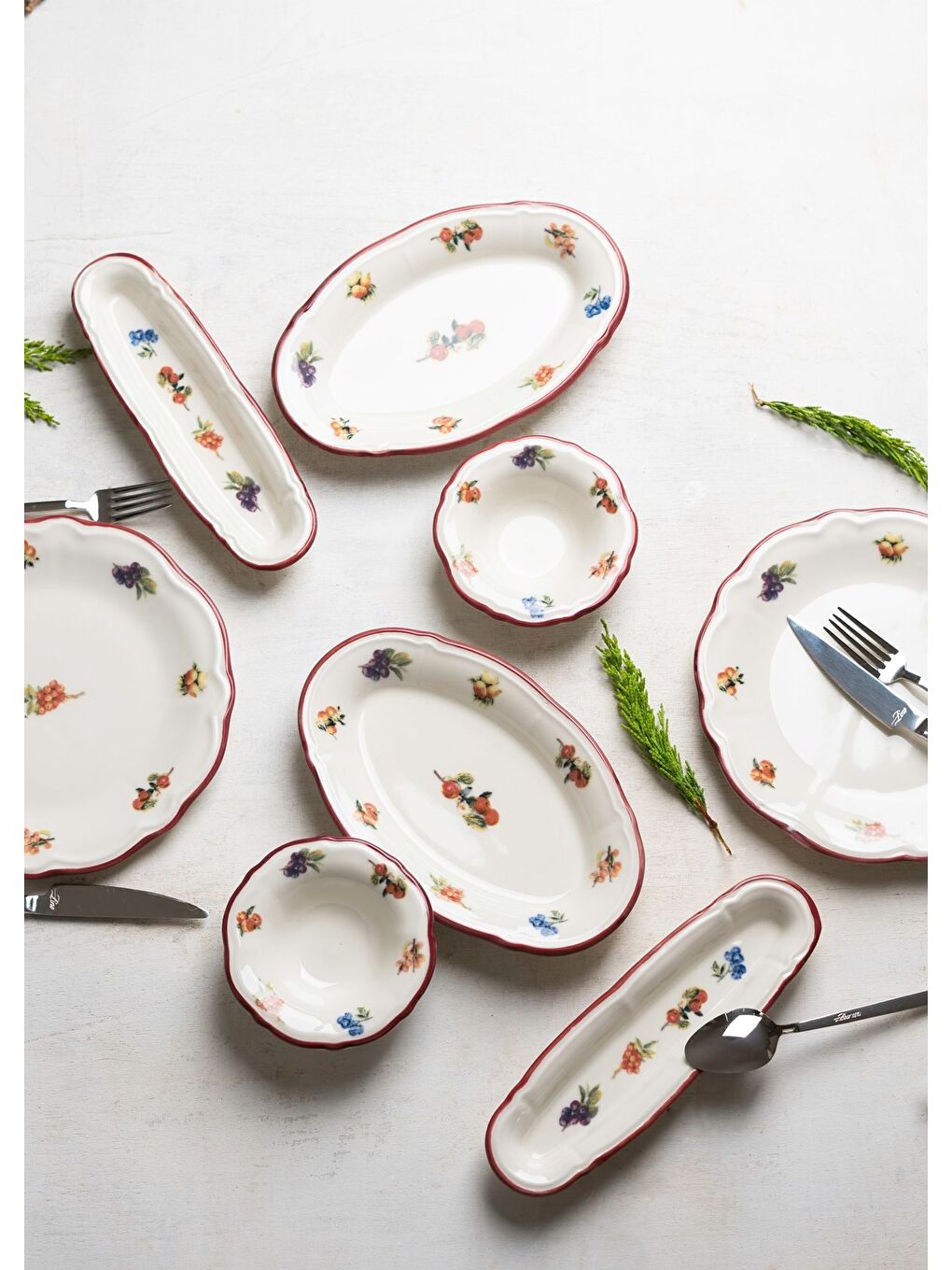 Turuncu Porselen Rustik Grace Kahvaltı ve İkram Takımı 6 Kişilik 14 Parça-1