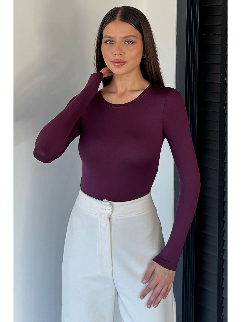 Mürdüm Kadın Bisiklet Yaka Çıtçıtlı Bodysuit-1