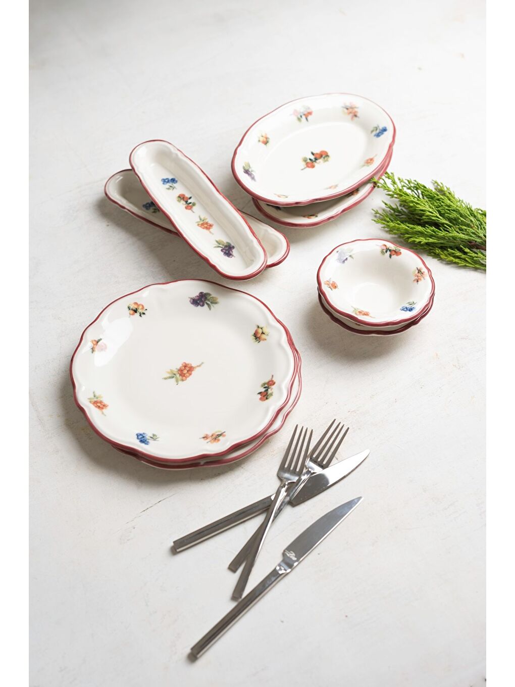 Turuncu Porselen Rustik Grace Kahvaltı ve İkram Takımı 6 Kişilik 14 Parça-3