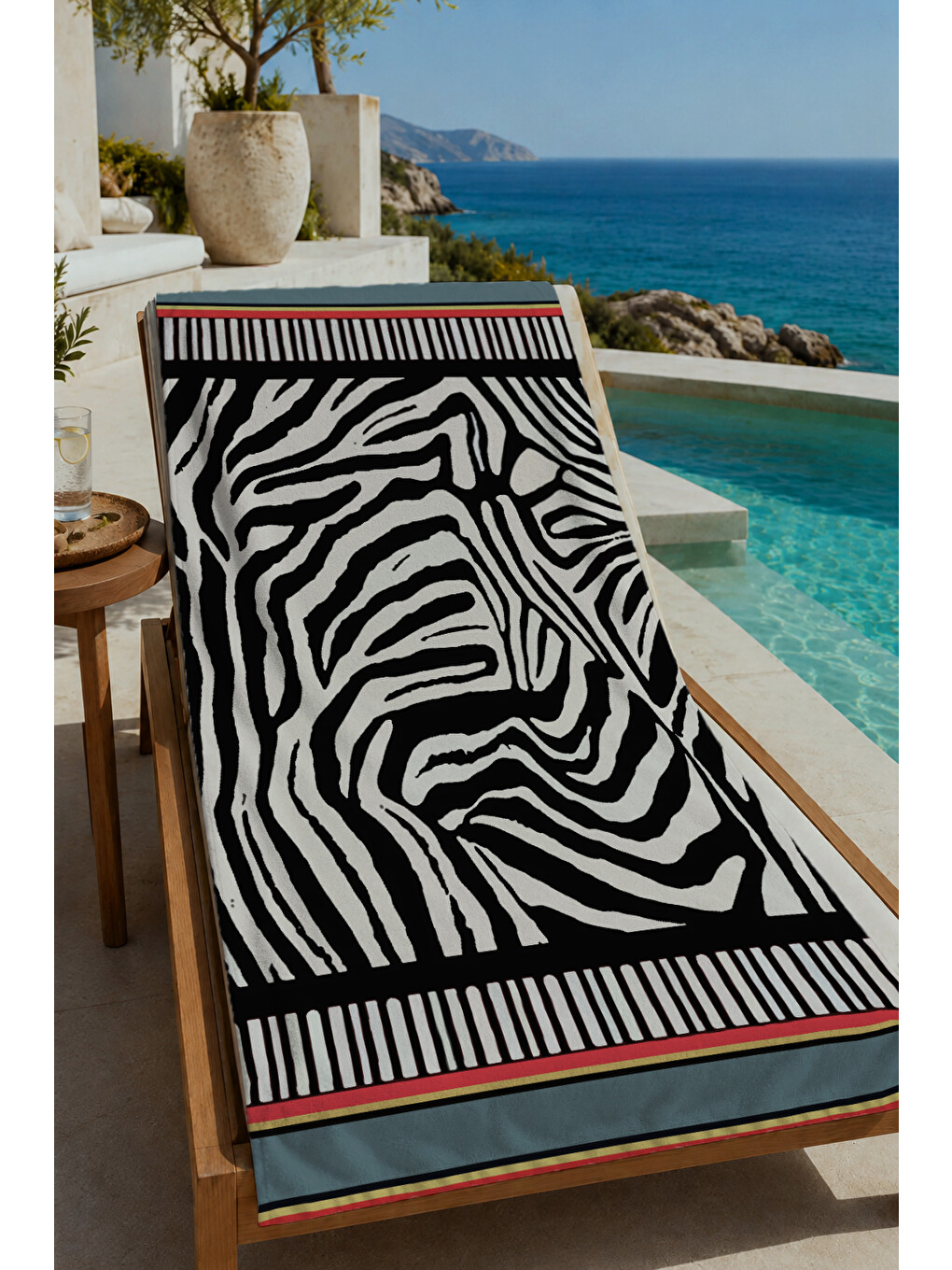 Siyah Beyaz Zebra Desenli 70x150 Cm Dijital Baskılı Plaj Ve Banyo Havlusu