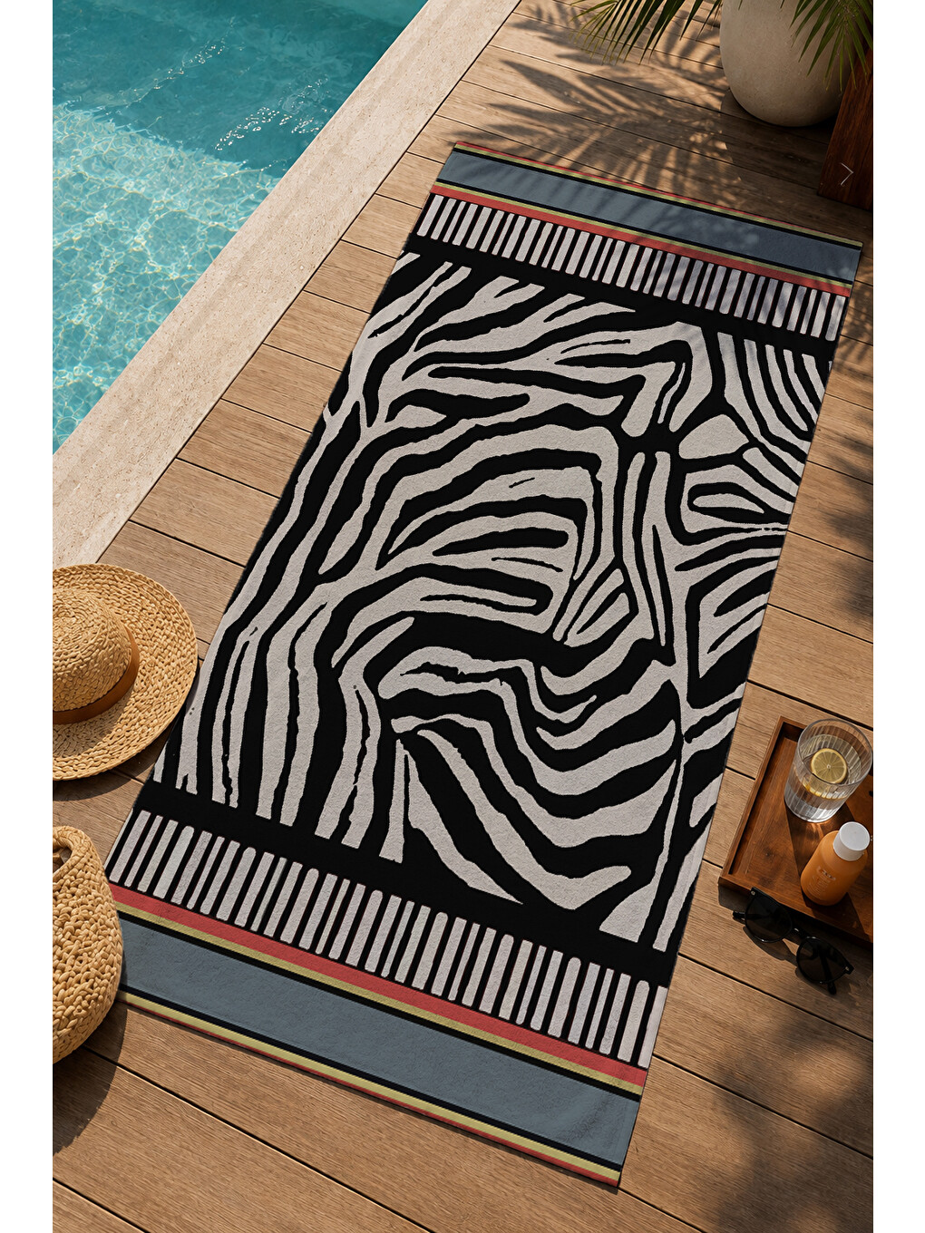 Siyah Beyaz Zebra Desenli 70x150 Cm Dijital Baskılı Plaj Ve Banyo Havlusu-2