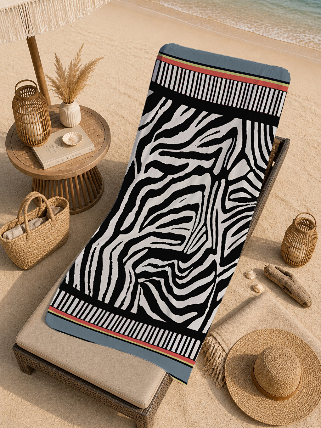 Siyah Beyaz Zebra Desenli 70x150 Cm Dijital Baskılı Plaj Ve Banyo Havlusu-4