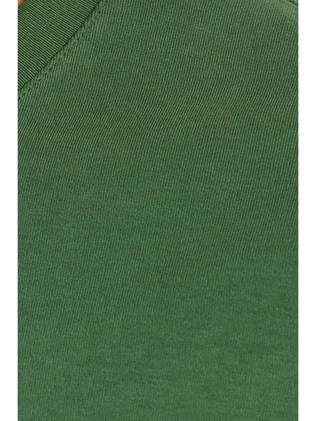 Unisex Relax Fit Rahat Kesim %100 Pamuk Yumuşak Dokulu Hafif Kalın Koyu Yeşil Bisiklet Yaka Tişört-5