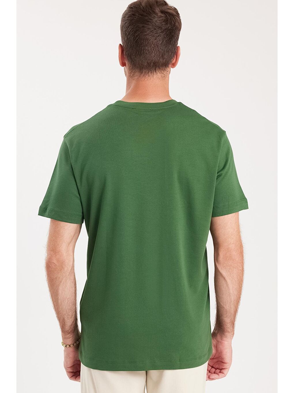 Unisex Relax Fit Rahat Kesim %100 Pamuk Yumuşak Dokulu Hafif Kalın Koyu Yeşil Bisiklet Yaka Tişört-6