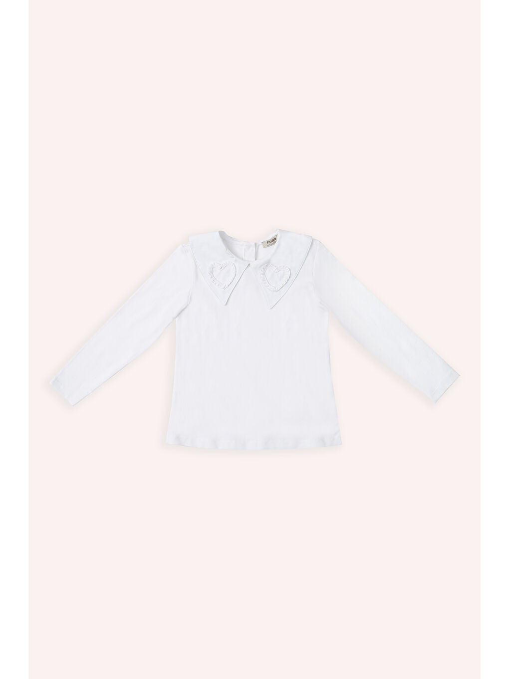 Beyaz Kız Çocuk Yakası Kalp Detaylı Tişört