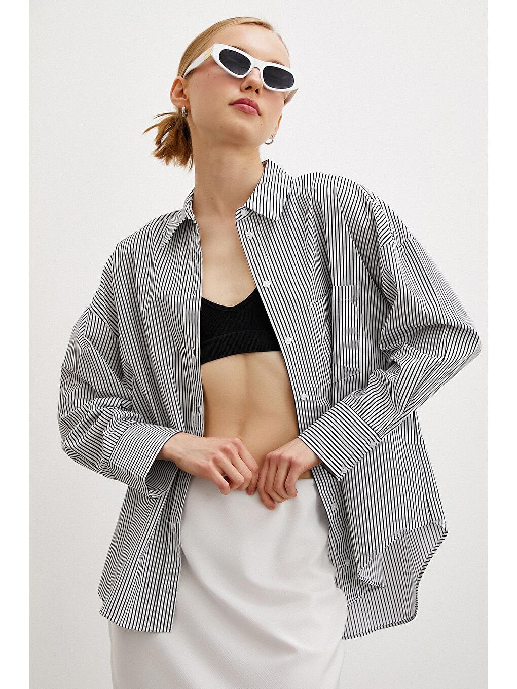 Siyah Pamuklu Çizgili Gömlek-3