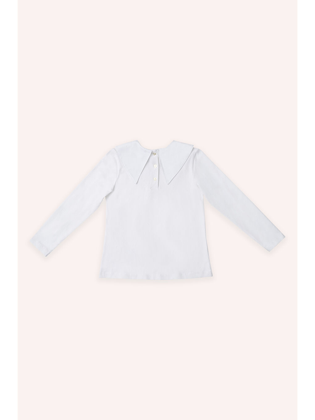 Beyaz Kız Çocuk Yakası Kalp Detaylı Tişört-1