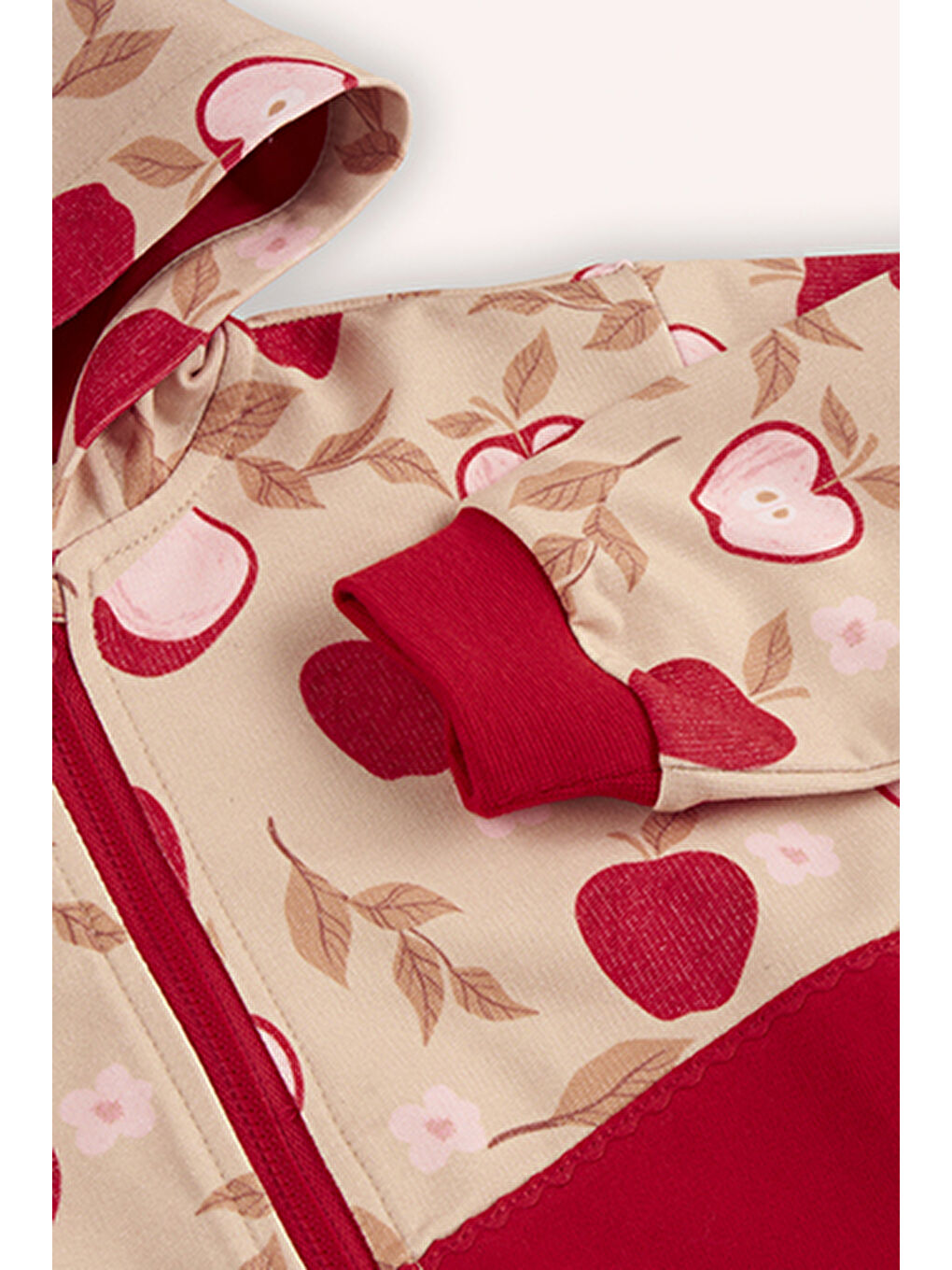 Bej Kız Çocuk Elma Desenli Fermuarlı Sweatshirt-1