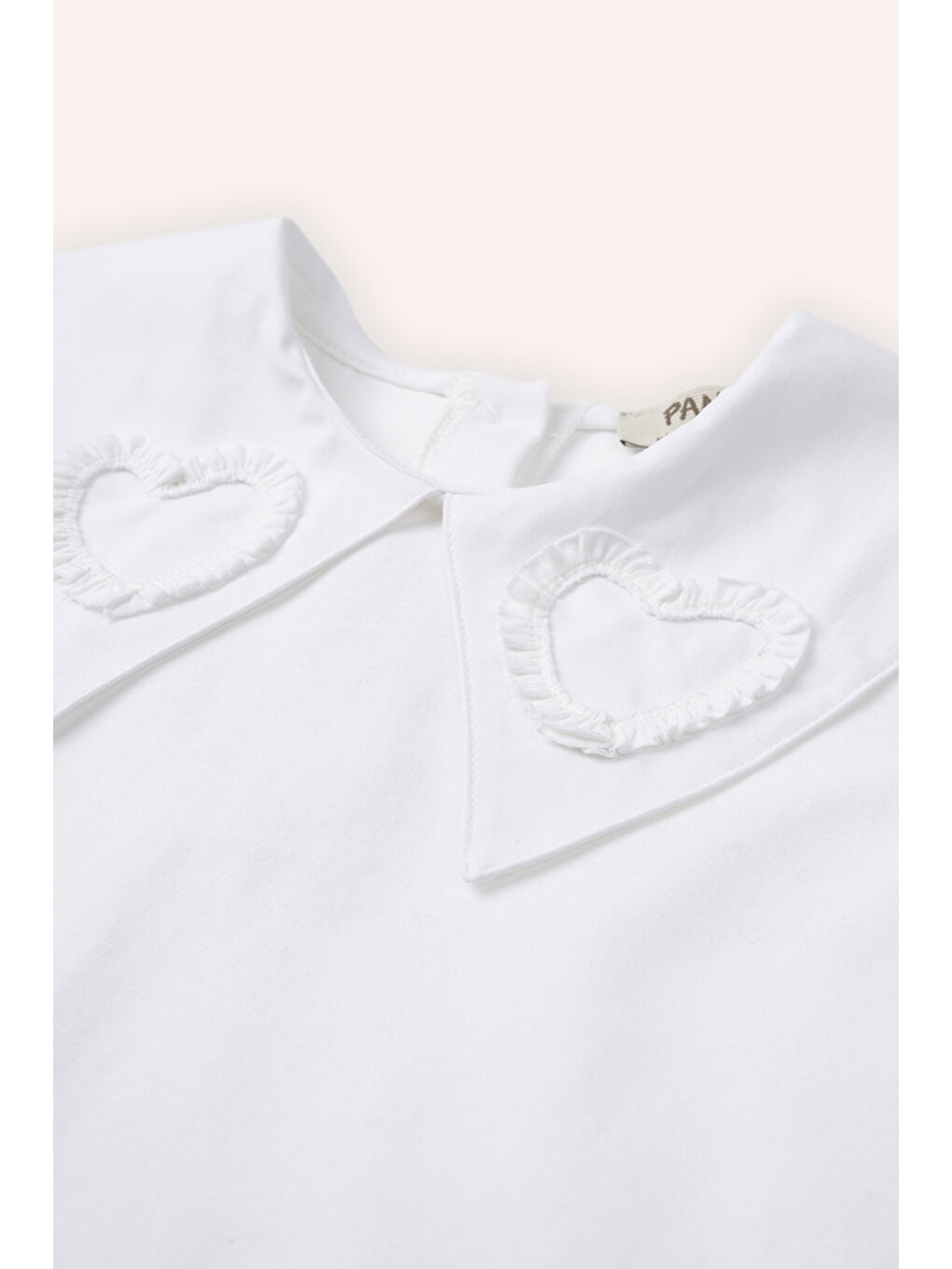Beyaz Kız Çocuk Yakası Kalp Detaylı Tişört-2