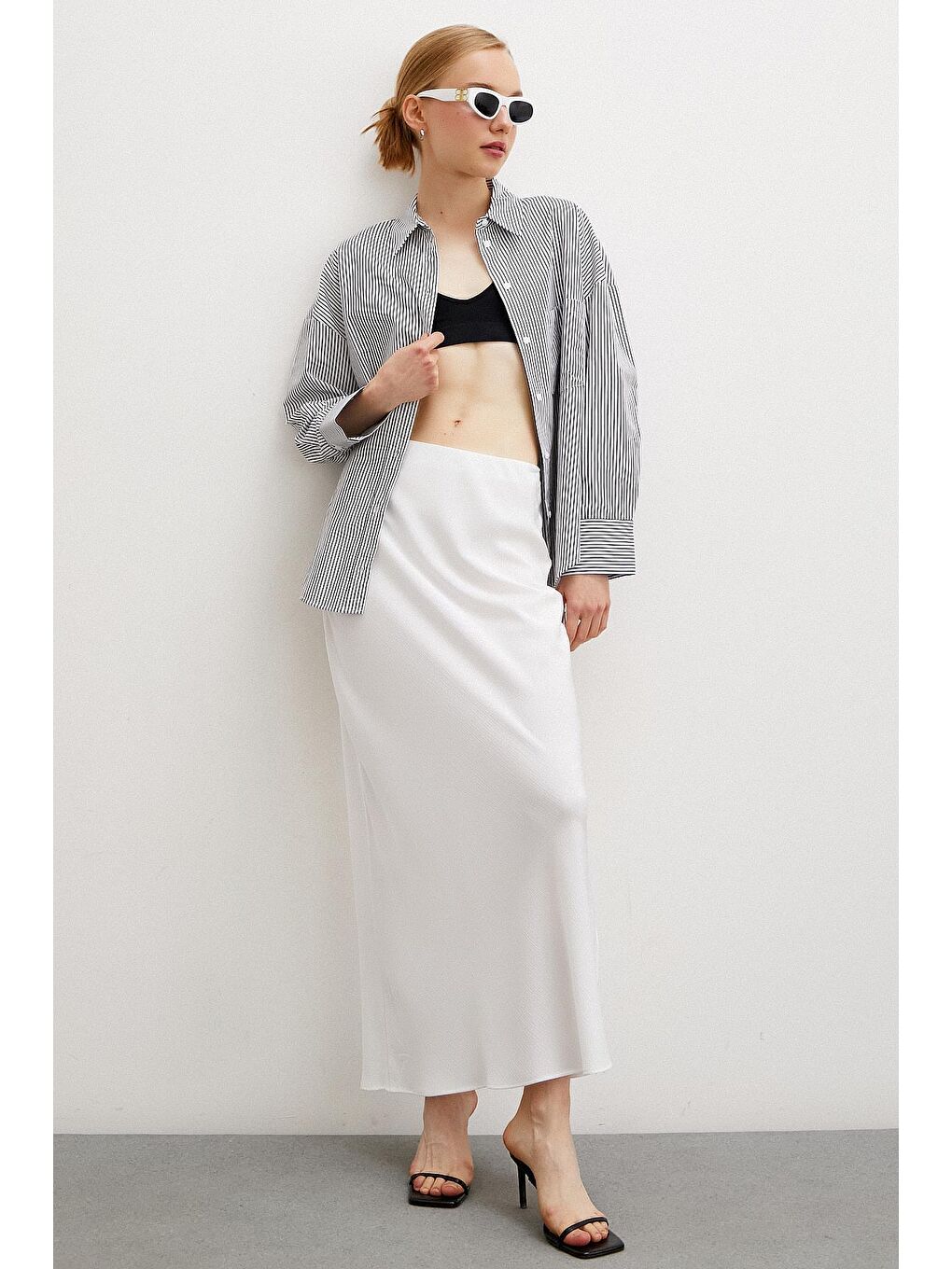 Siyah Pamuklu Çizgili Gömlek-4