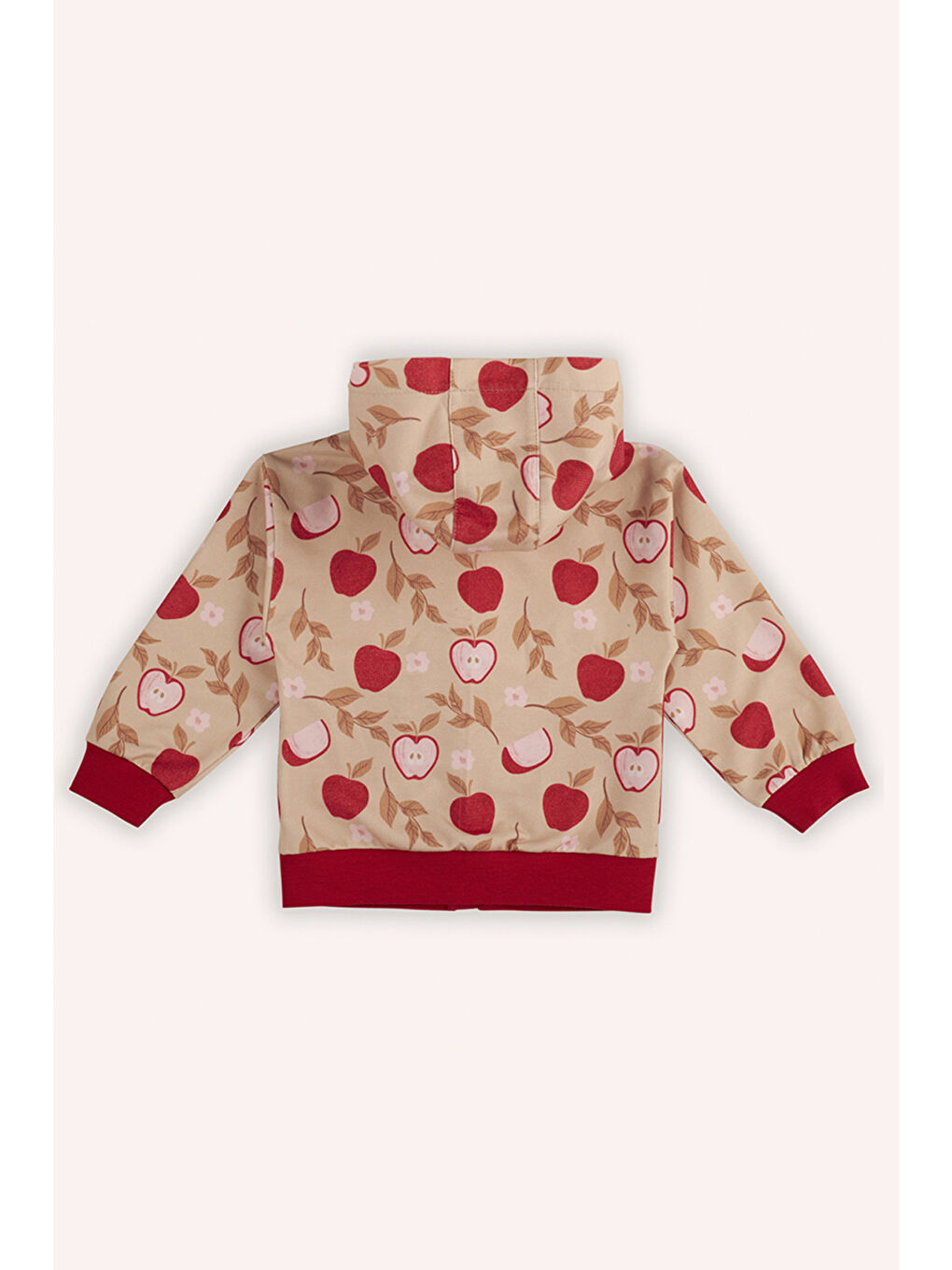 Bej Kız Çocuk Elma Desenli Fermuarlı Sweatshirt-2
