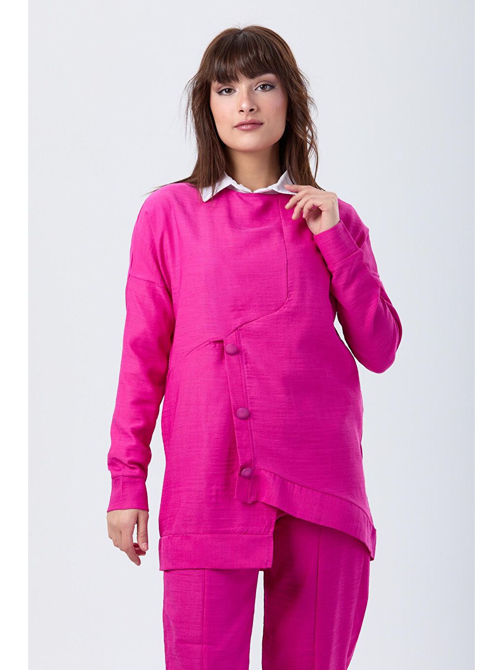 Bisiklet Yaka Kadın Fuşya Tunik+Pantolon - 24115